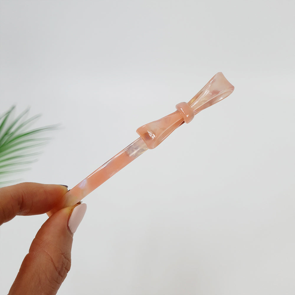 Side Ribbon Long Hair Barrette 4.3 in – 7 Perfume Pink