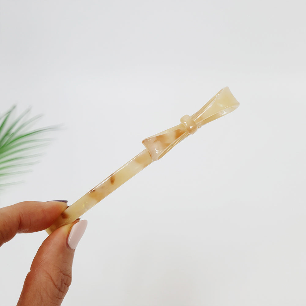 Side Ribbon Long Hair Barrette 4.3 in – 6 Perfume Beige