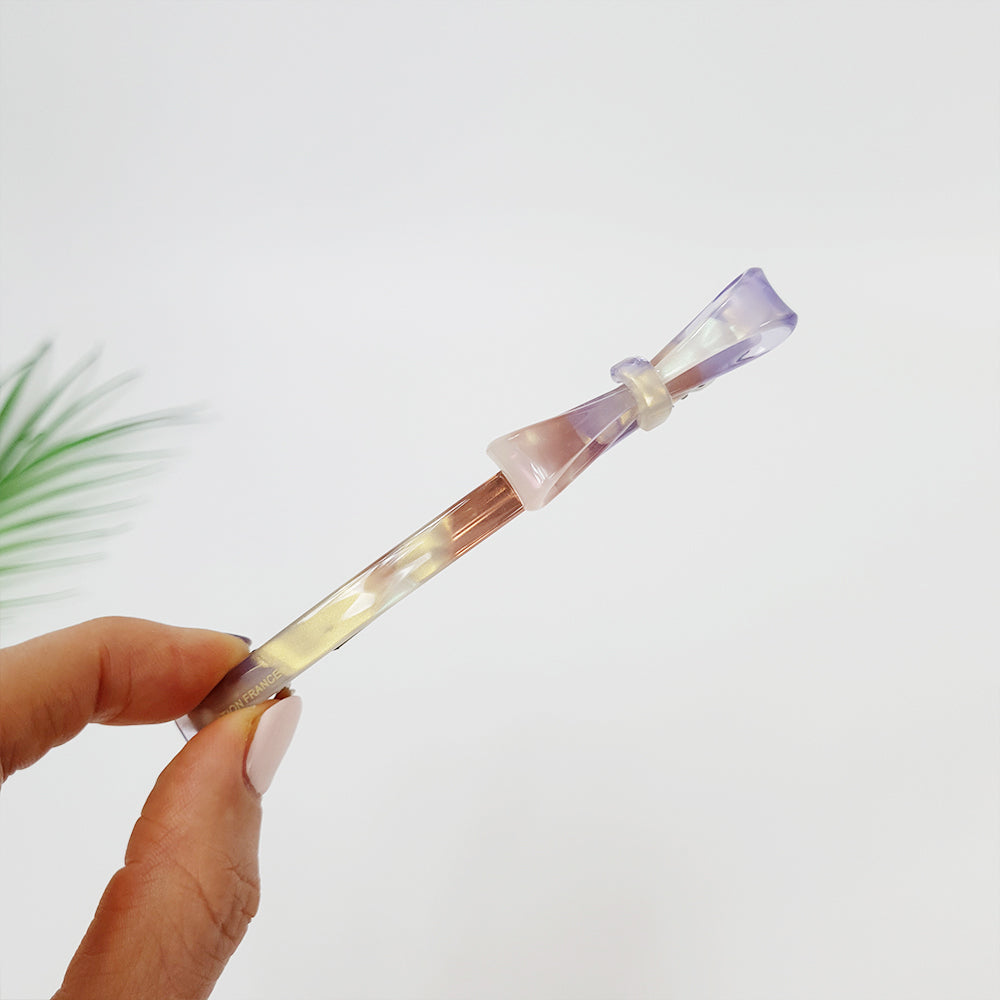 Side Ribbon Long Hair Barrette 4.3 in – 5 Pink Purple