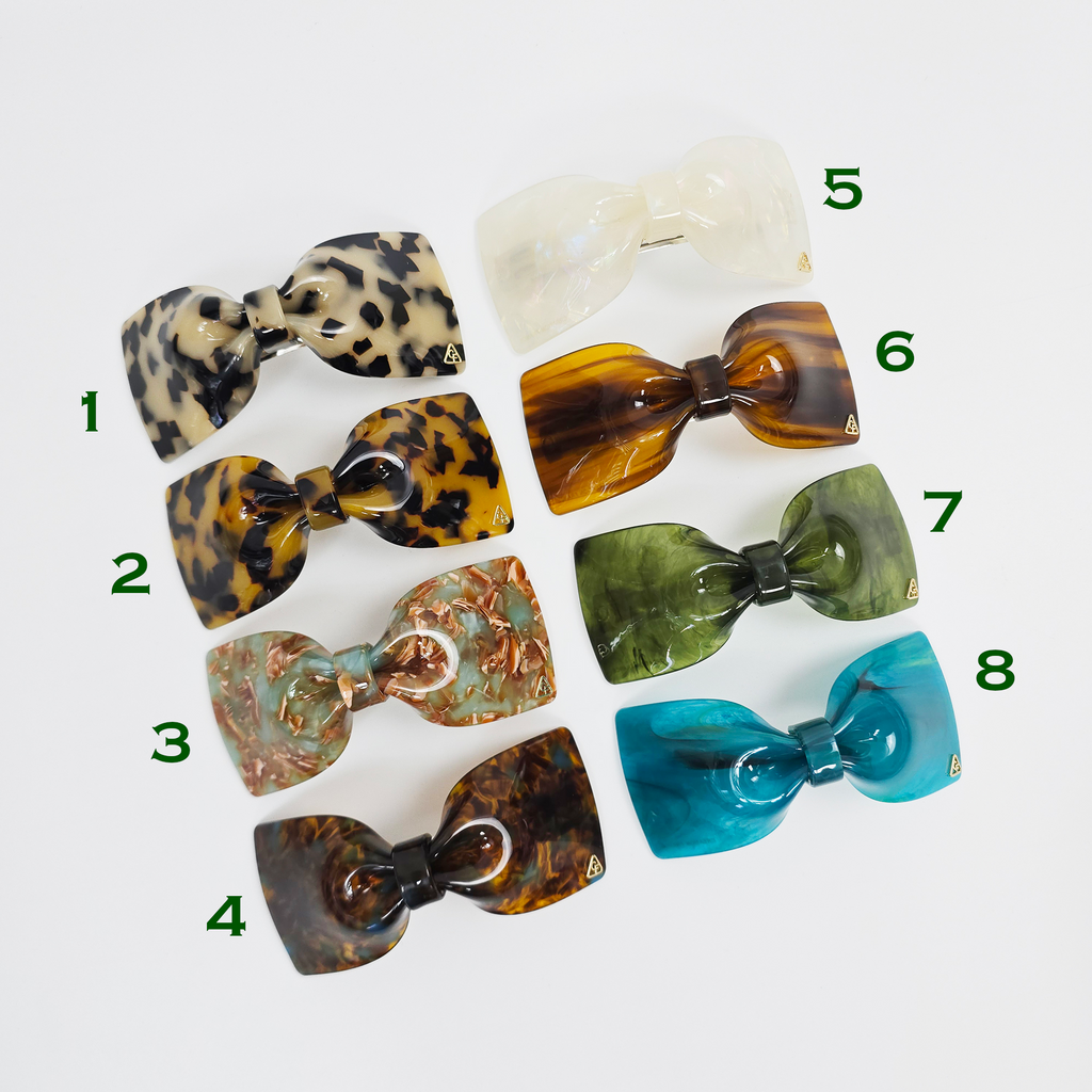 Glassy Big Bow Hair Barrette 3.9 in – Tortoise Shell, Aurora, French Pin
