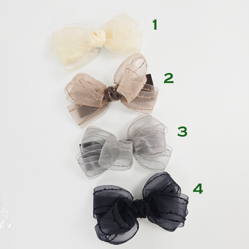 Stitched Organza Big Bow Hair Barrette 5.5 in – Satin, Sheer, French Pin