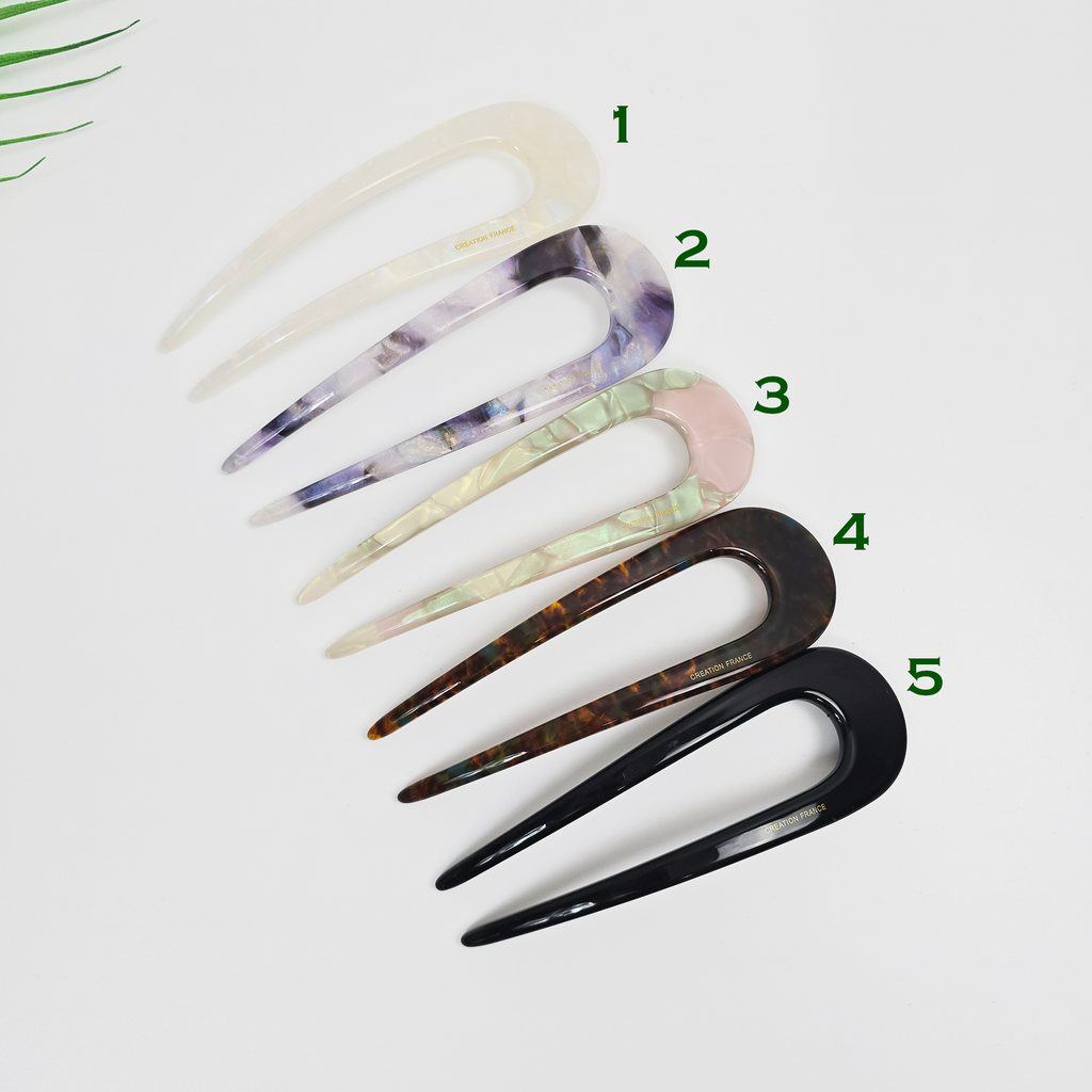 U-Shape Long Hair Stick 5.5 in – Aurora & Solid, French Pin, for Thick Hair
