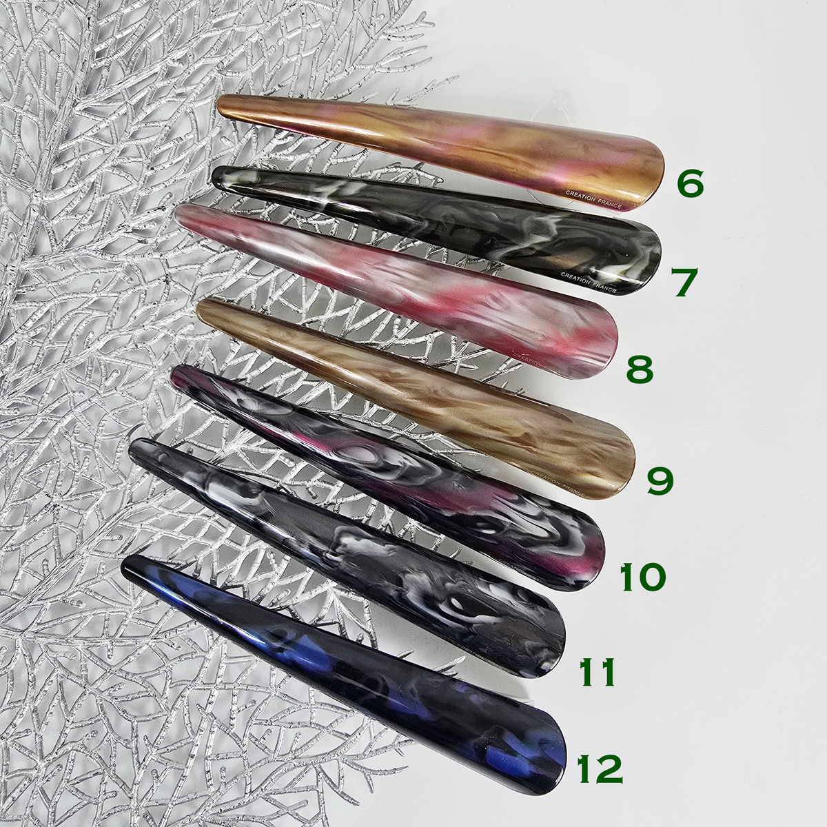 Long alligator hair clip 5.5 in, colors 6-12 numbered