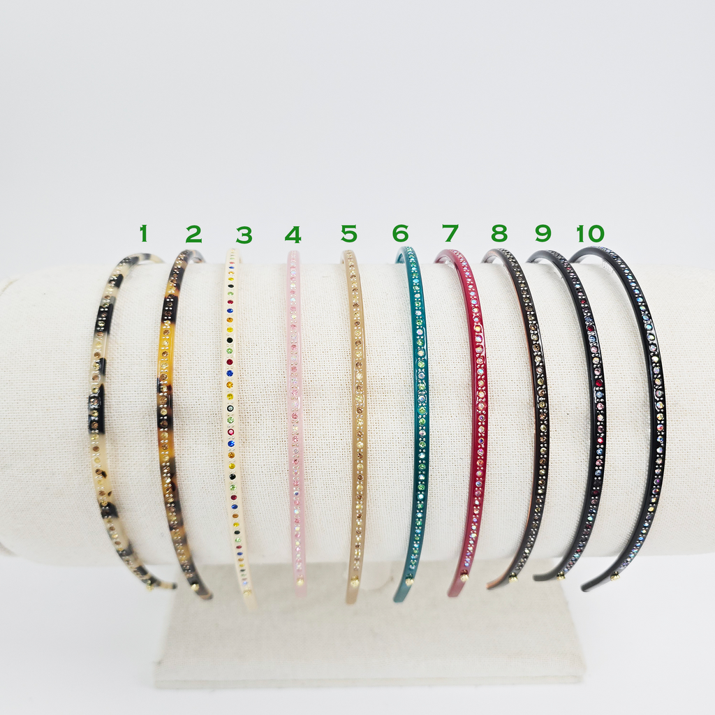 Slim Cubic Thin Headband 0.2 in wide – Mini Crystals, Tortoise & Solid