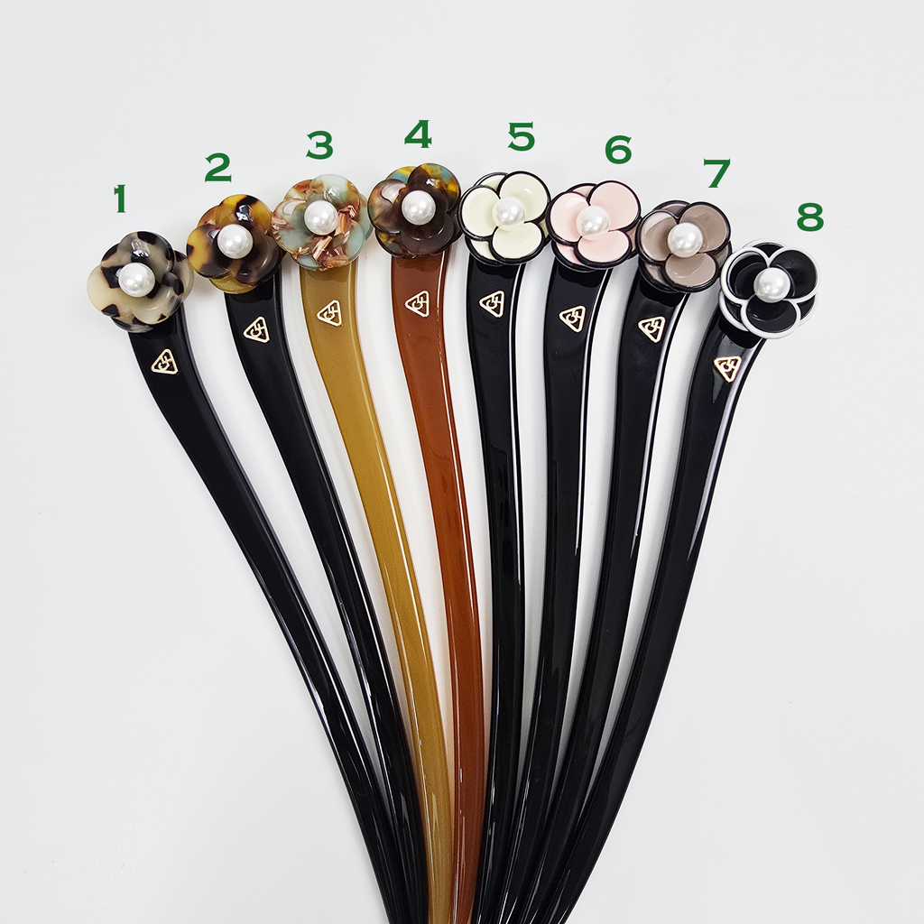 Pansy Pearl Hair Stick 7.1 in – Tortoise Shell, Pastel, French Pin