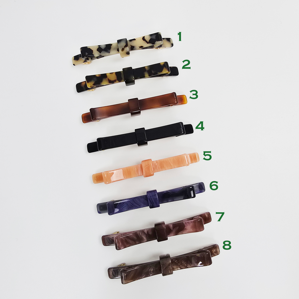 Laurence Long Bow Slim Hair Barrette 4.1 in – Tortoise Shell, French Pin