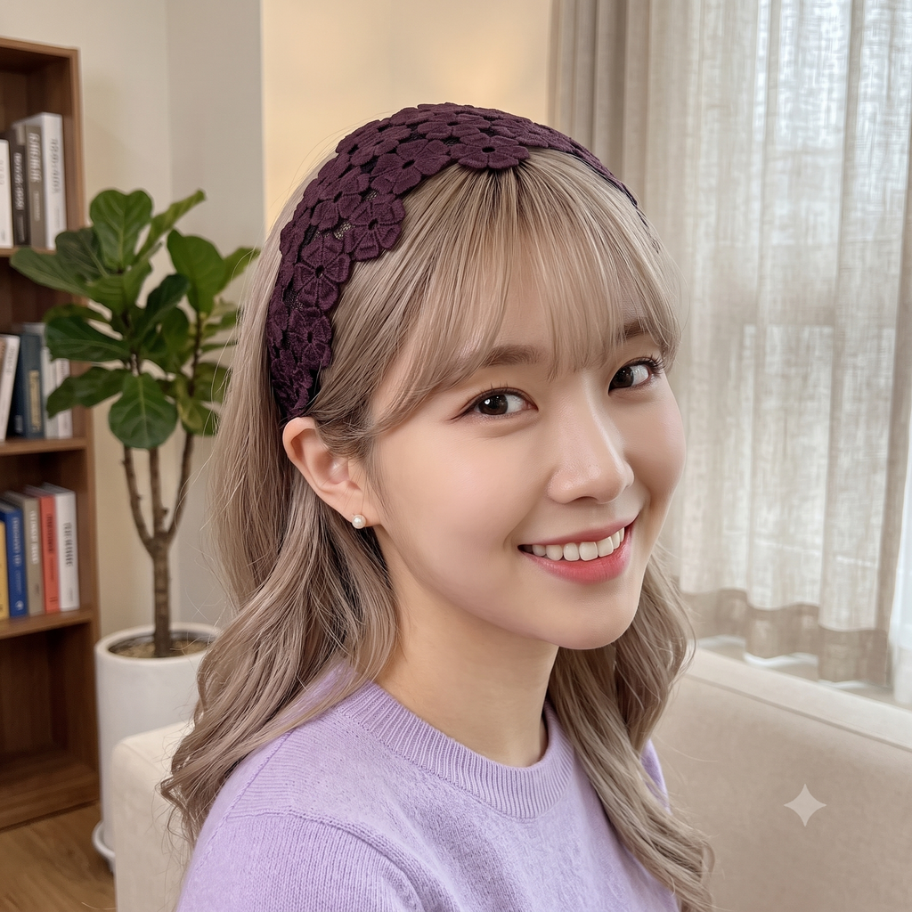 Dahlia Lace Wide Headband 3.1 in wide – 3D Floral Embroidery, French-style