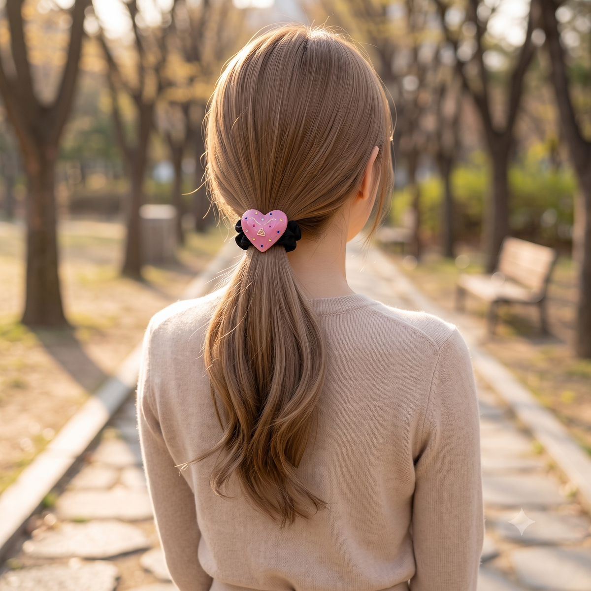 Cubic Heart Scrunchie Hair Tie 1.4 in – Tortoise Shell, French-style