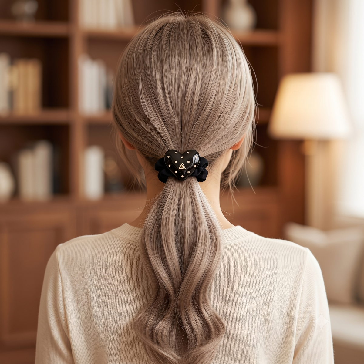 Cubic Heart Scrunchie Hair Tie 1.4 in – Tortoise Shell, French-style