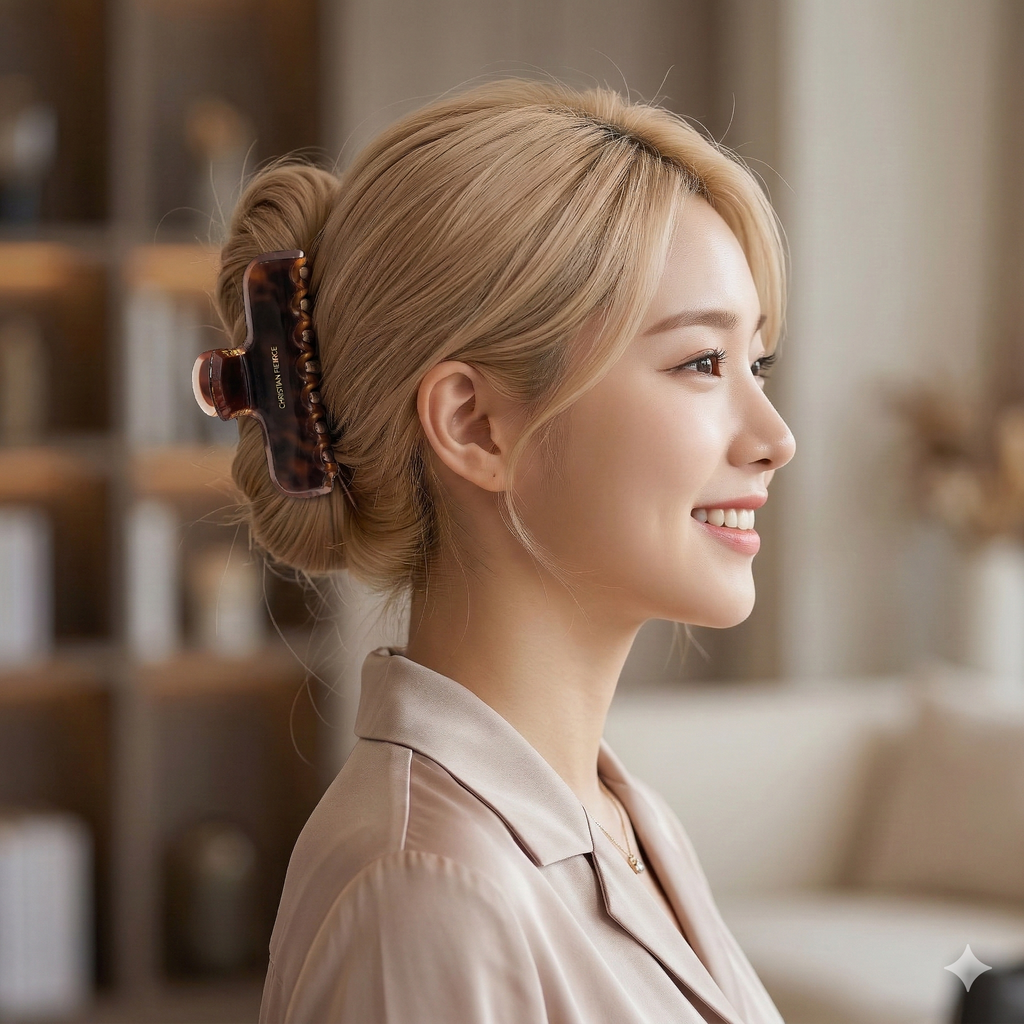 Straight Medium Hair Claw Clip – worn in an updo
