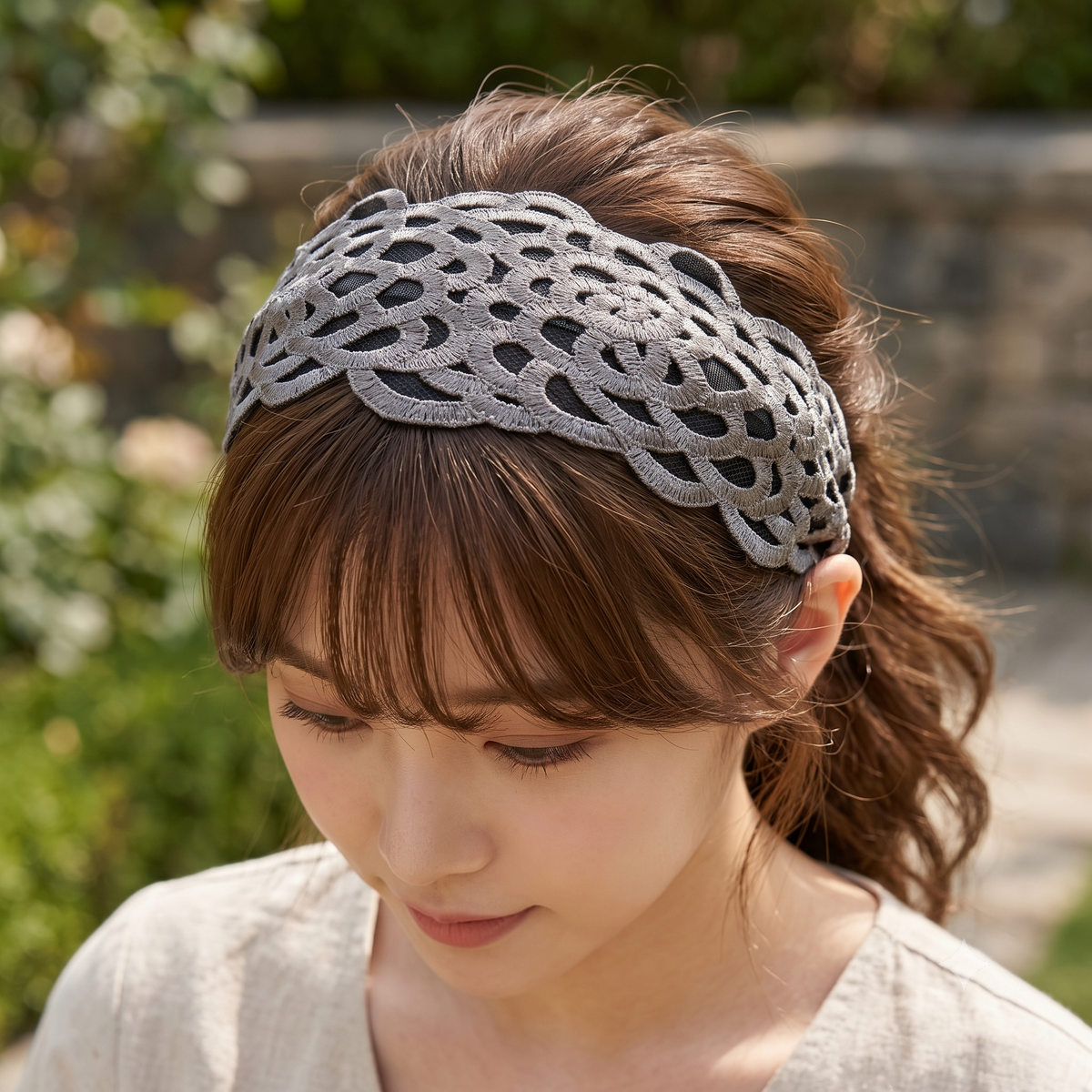 Shine Lace Wide Headband 3.3 in wide – Embroidered Scallop, French-style