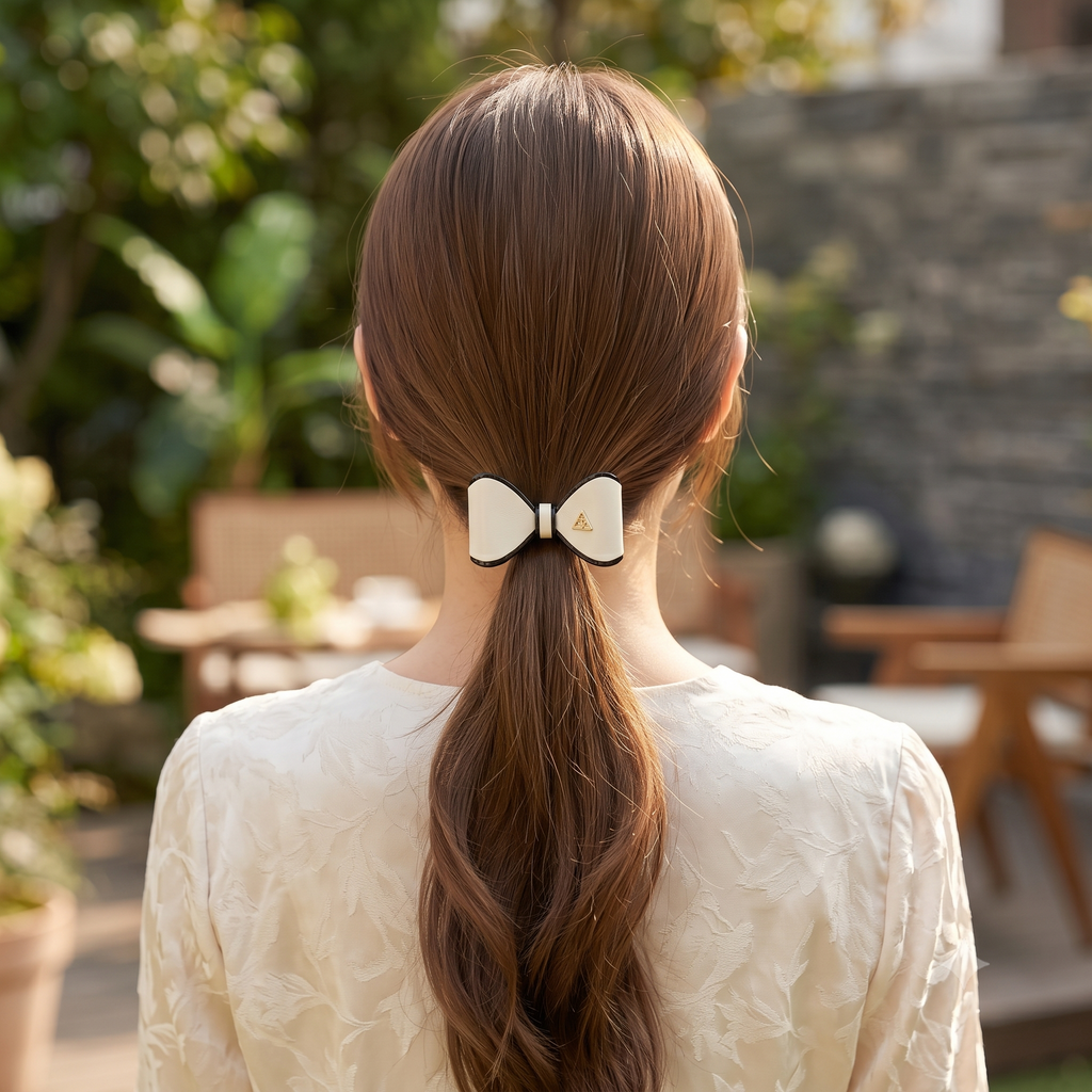 Line Bow Scrunchie Hair Tie 1.8 in – Tortoise Shell & Pastel, French-style