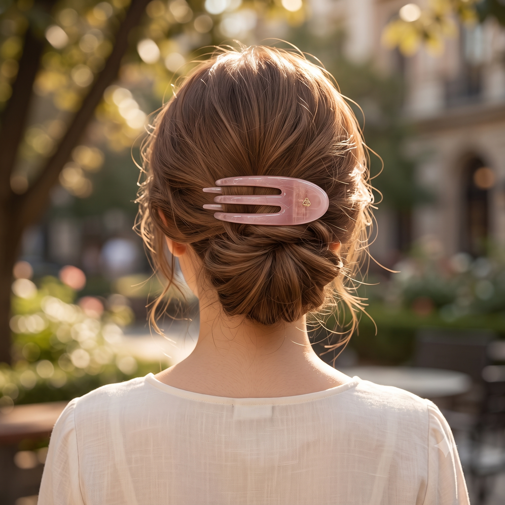 Midi Curved Alligator Hair Clip – worn, side view