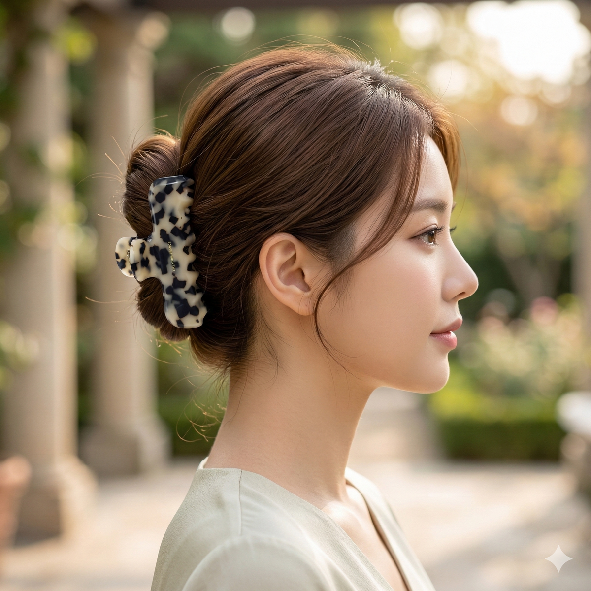Straight Medium Hair Claw Clip – worn in an updo