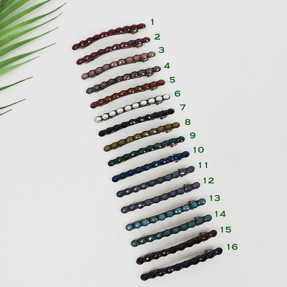 Faceted Oval Hair Barrette 3.3 in – Vintage Resin (Formica), French Pin