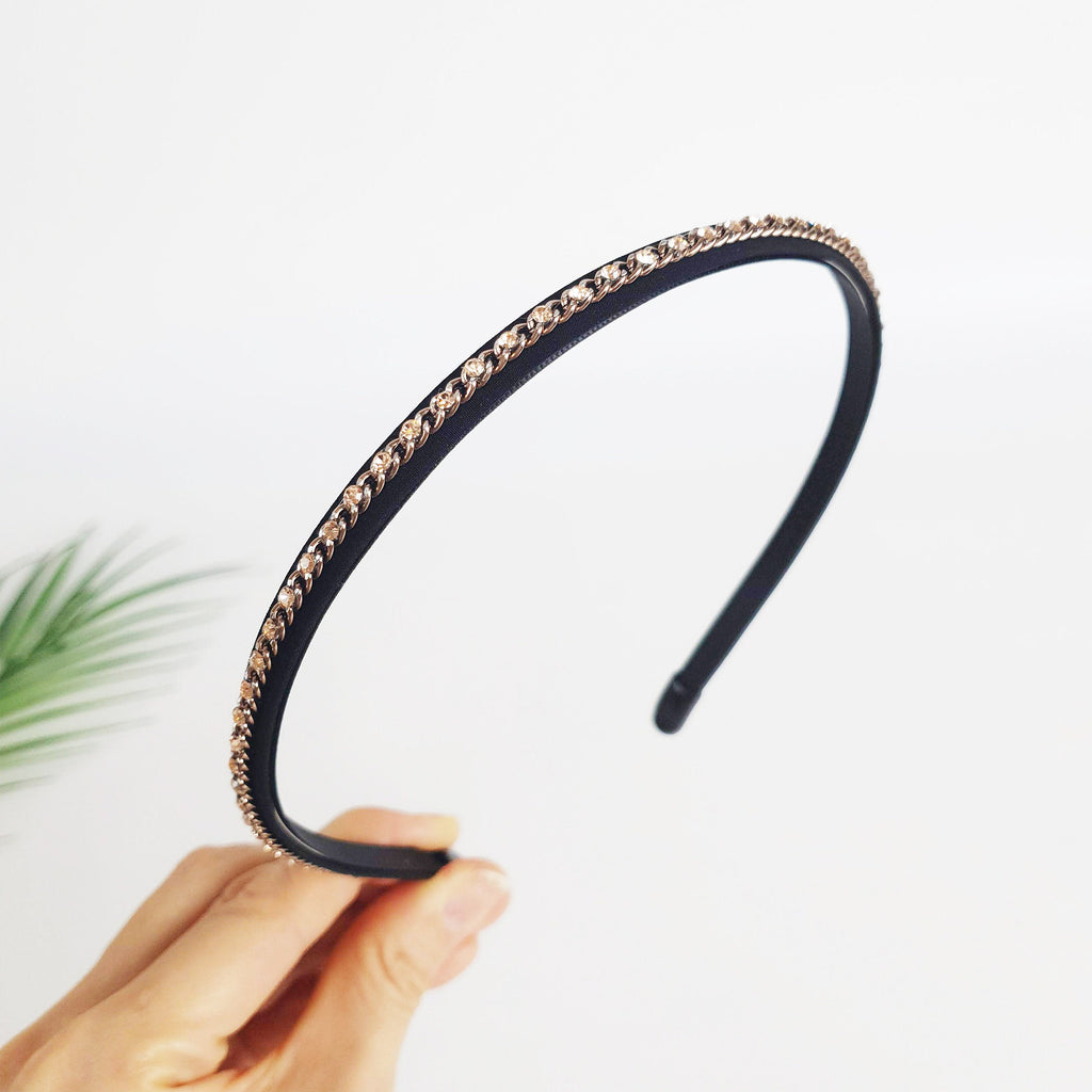 Black Metal Chain Headband / Thin Cubic Crystal Headband / Hair Accessories for Woman
