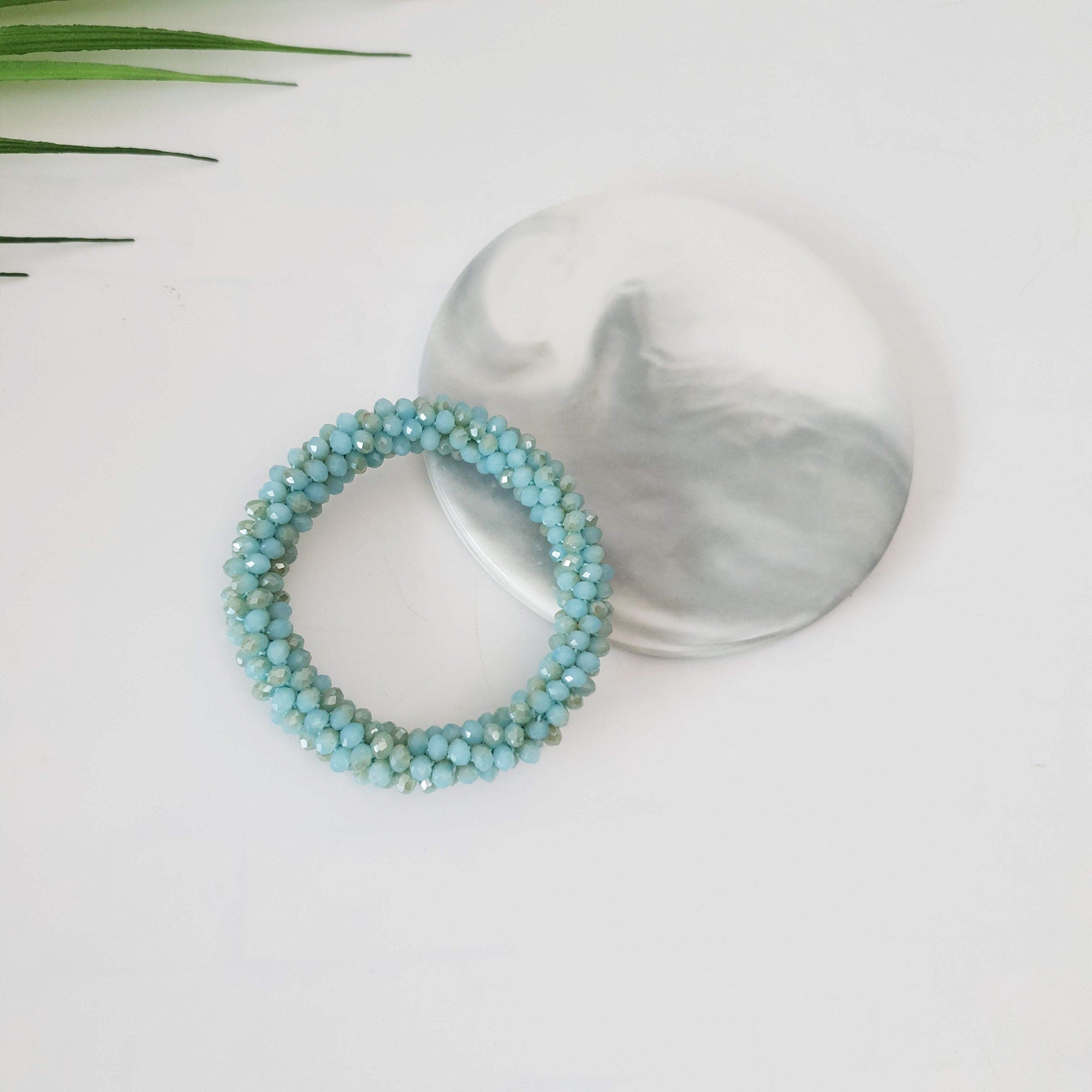 Twinkle Glass Beads Ponytail Holder / Rope Ring Hair Tie / Hair Accessory for Woman