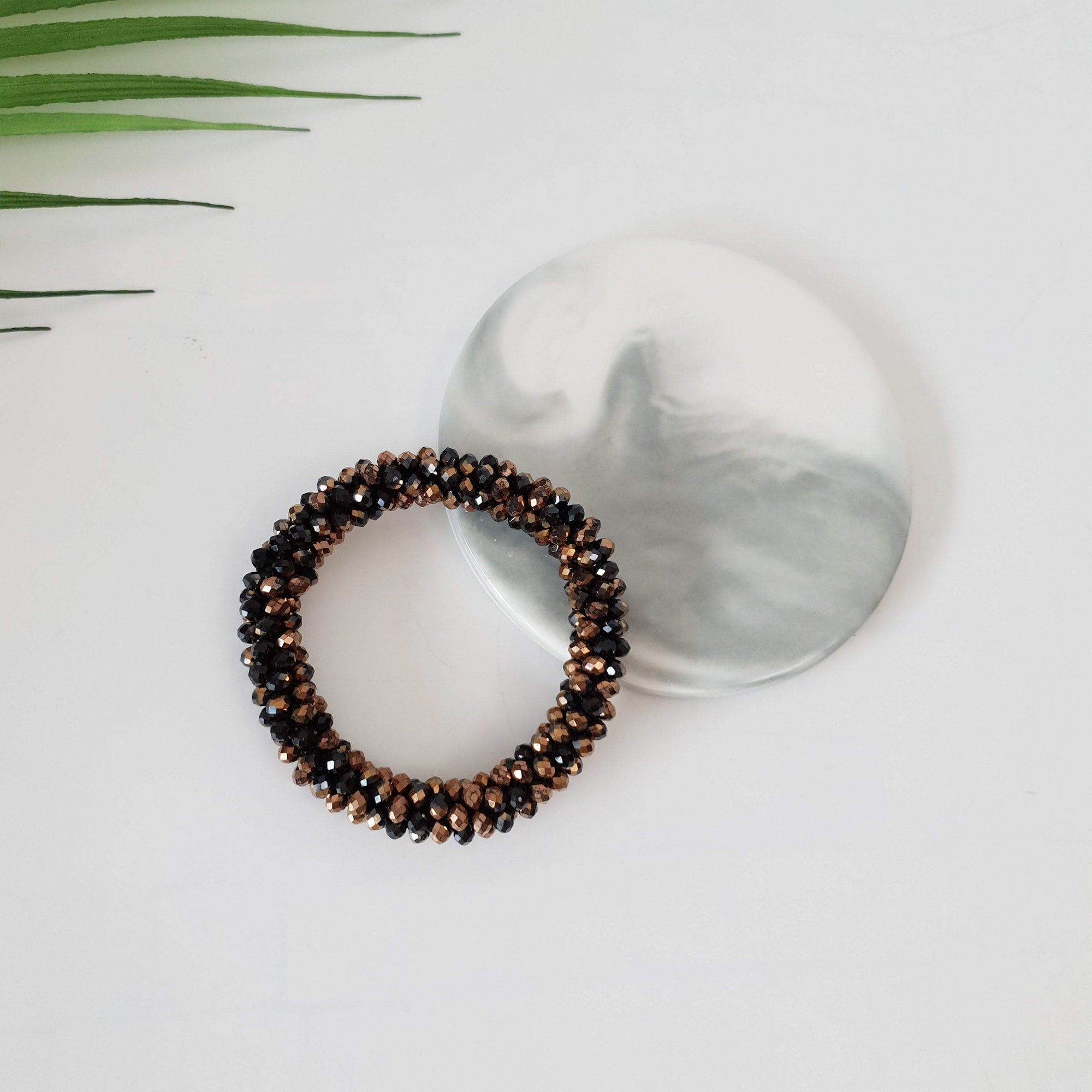 Twinkle Glass Beads Ponytail Holder / Rope Ring Hair Tie / Hair Accessory for Woman