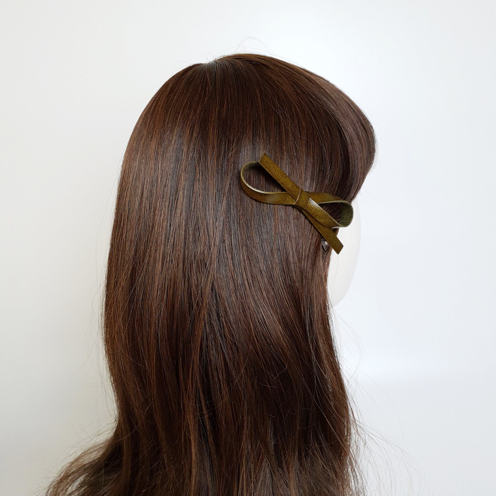 Simple Ribbon Real Leather Hair Clip / Cute Alligator Hair Clip / Hair Accessory for Woman