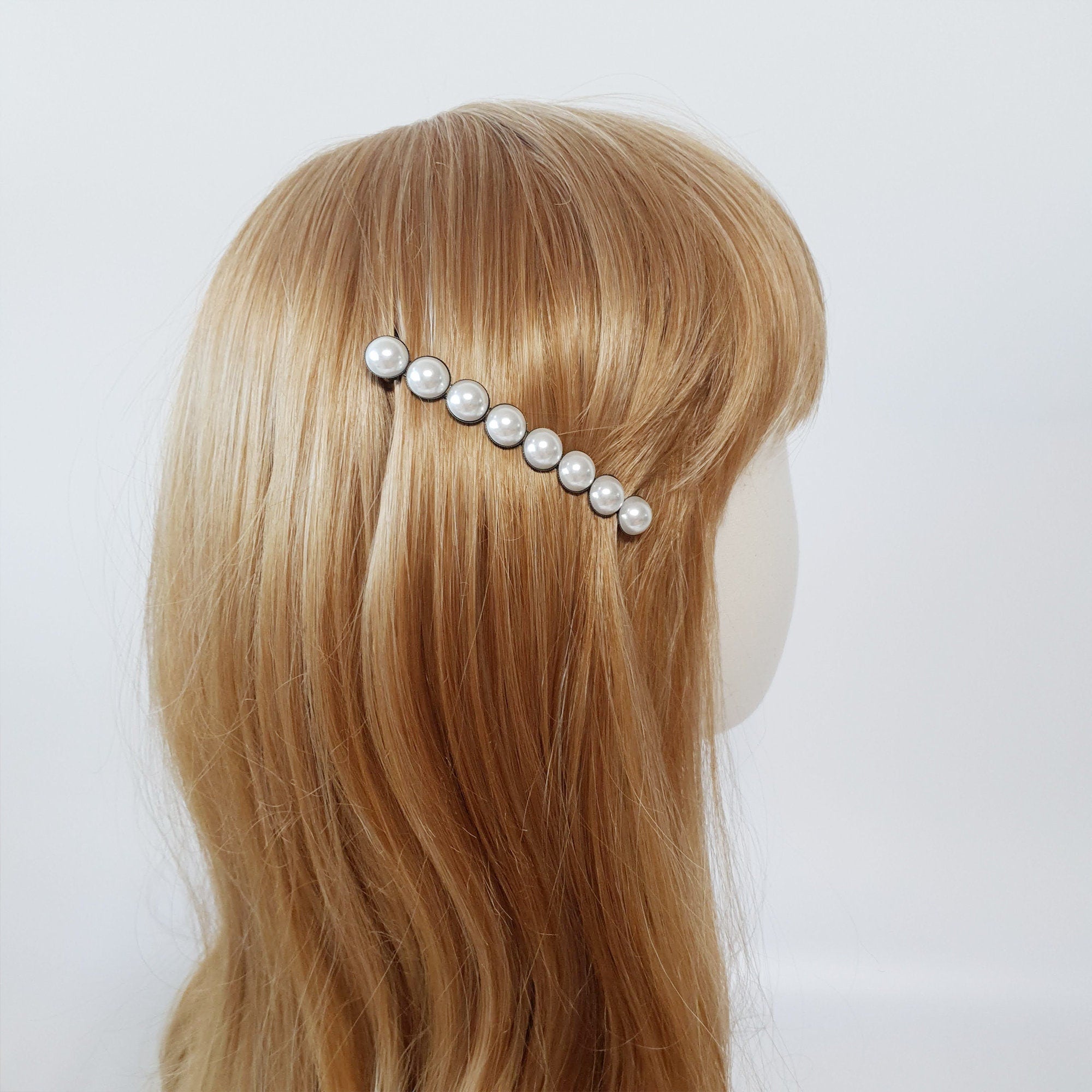 Circle Formica Hair Barrette (3.2 Inch) / Diamond Cut Formica Stone Decorated Barrette / Vintage Antique Hair Accessory / Automatic Hair Pin