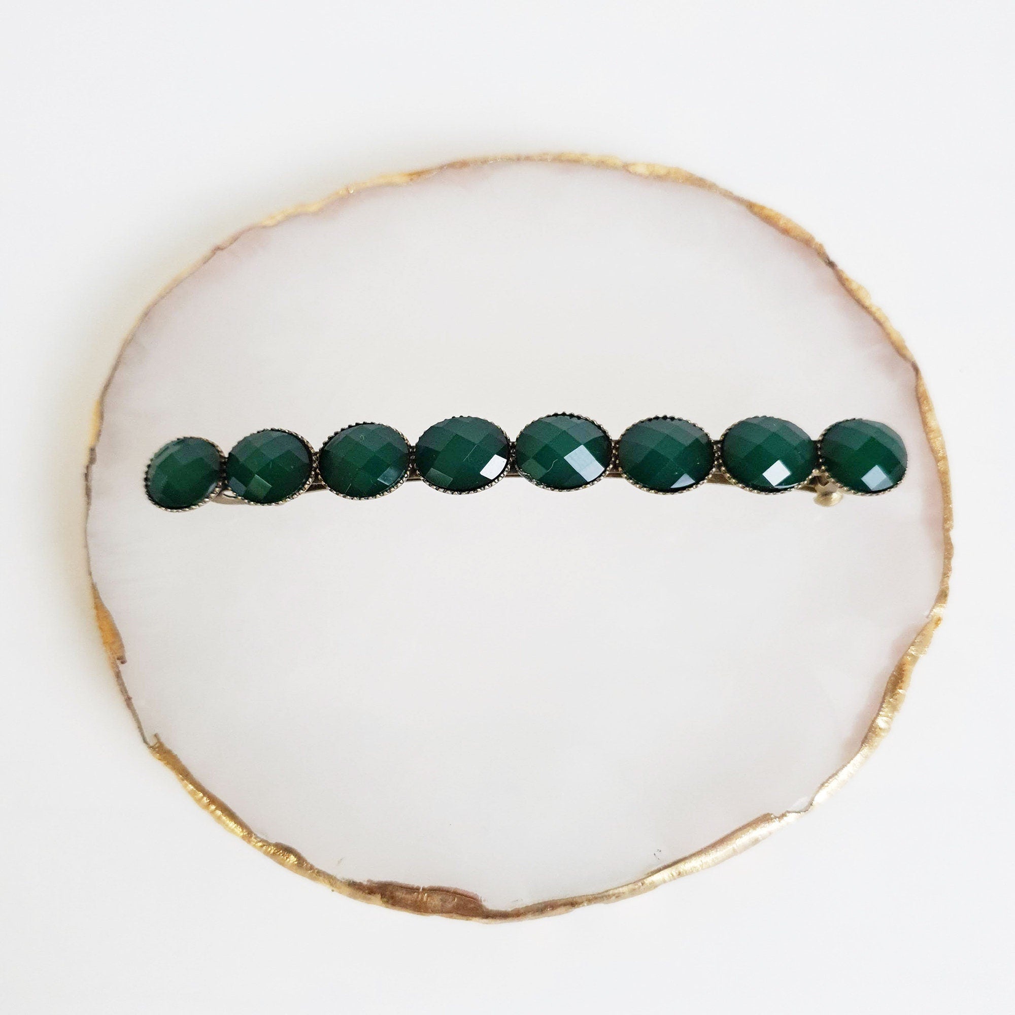 Oval Formica Hair Barrette (3.2 Inch) / Diamond Cut Formica Stone Decorated Barrette / Hair Accessory for Woman / Automatic Hair Pin