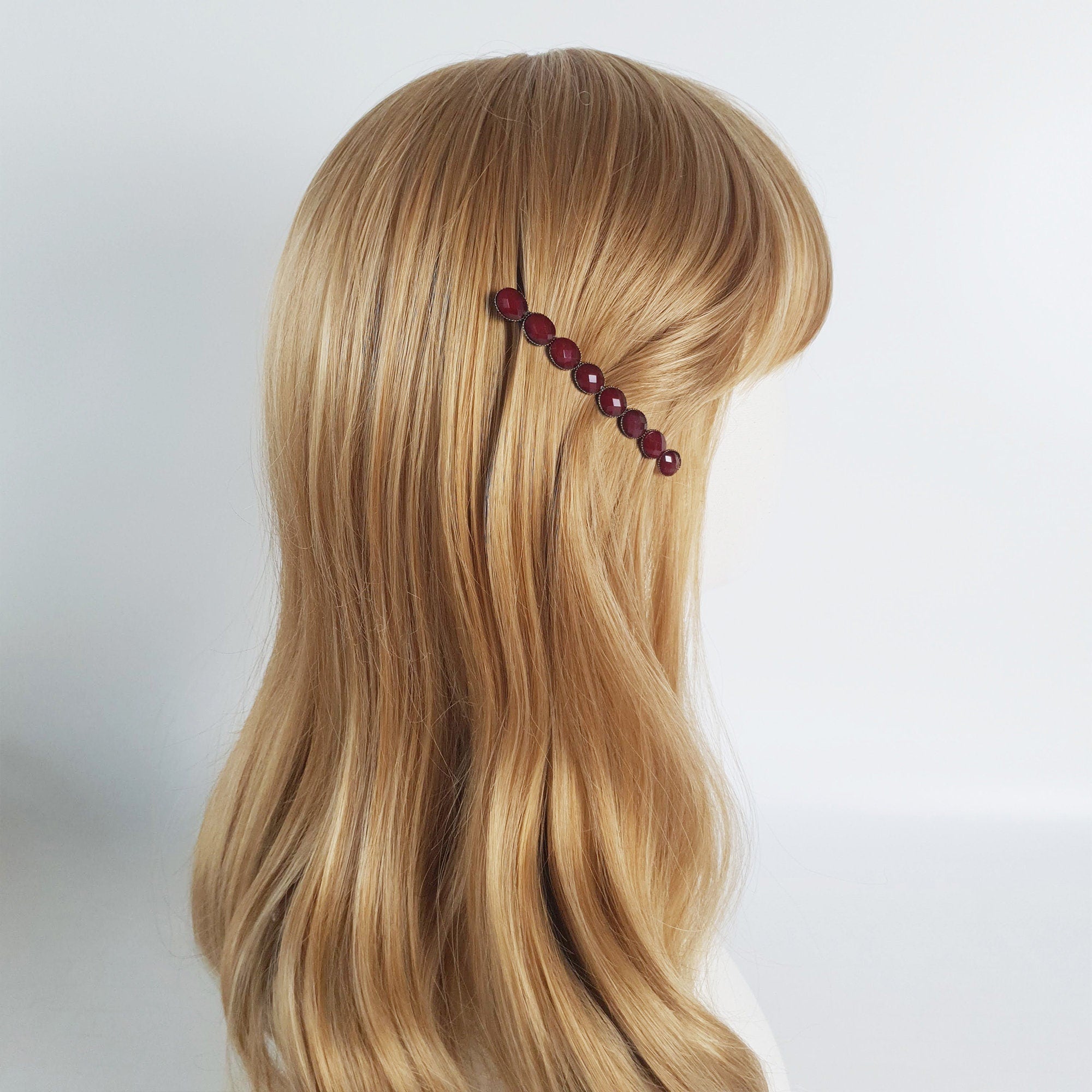 Oval Formica Hair Barrette (3.2 Inch) / Diamond Cut Formica Stone Decorated Barrette / Hair Accessory for Woman / Automatic Hair Pin