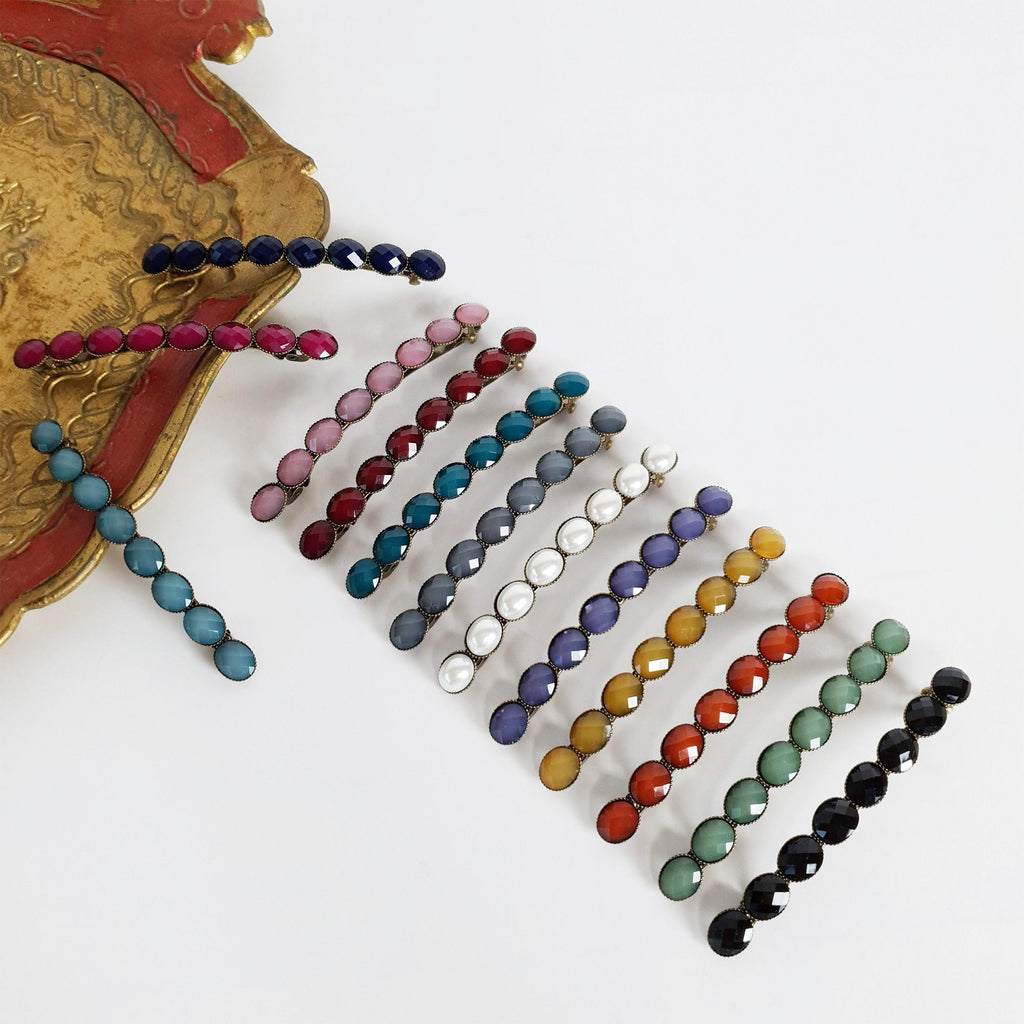 Oval Formica Hair Barrette (3.2 Inch) / Diamond Cut Formica Stone Decorated Barrette / Hair Accessory for Woman / Automatic Hair Pin