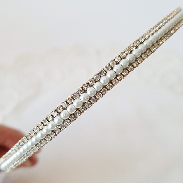 Simple Faux Pearl Headband / High Quality Headband with Faux Pearl and Cubic / Hair Accessories for Woman