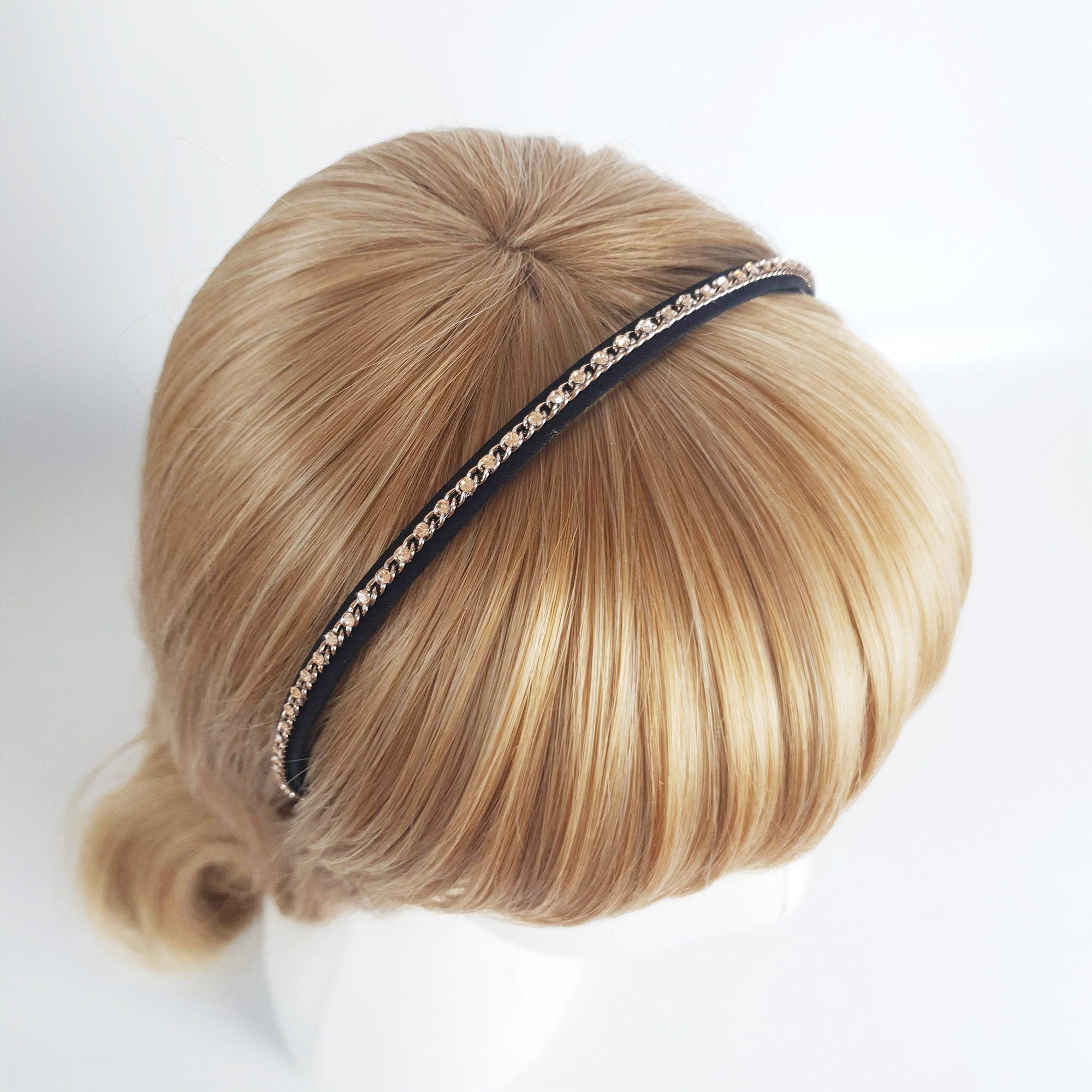 Black Metal Chain Headband / Thin Cubic Crystal Headband / Hair Accessories for Woman