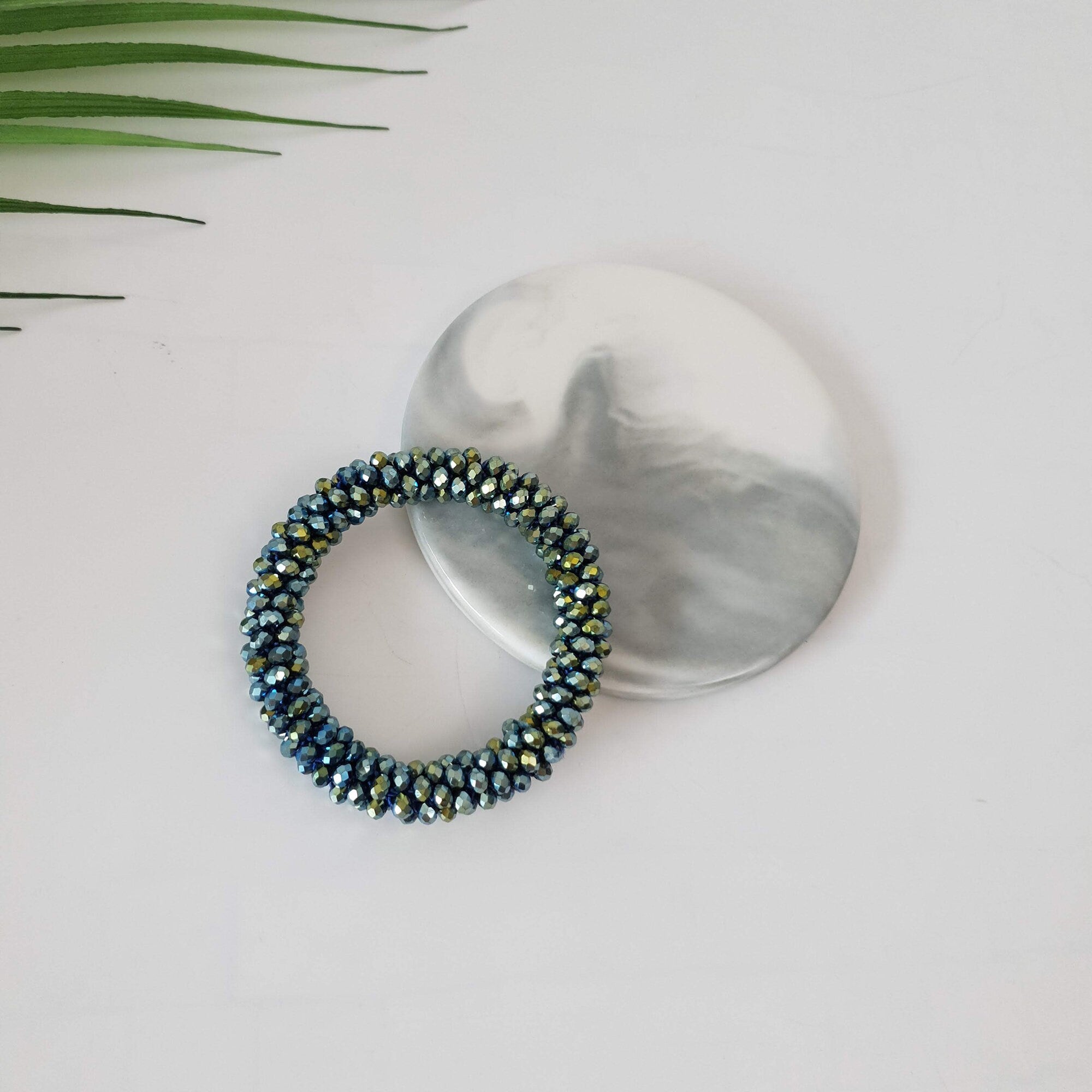 Twinkle Glass Beads Ponytail Holder / Rope Ring Hair Tie / Hair Accessory for Woman