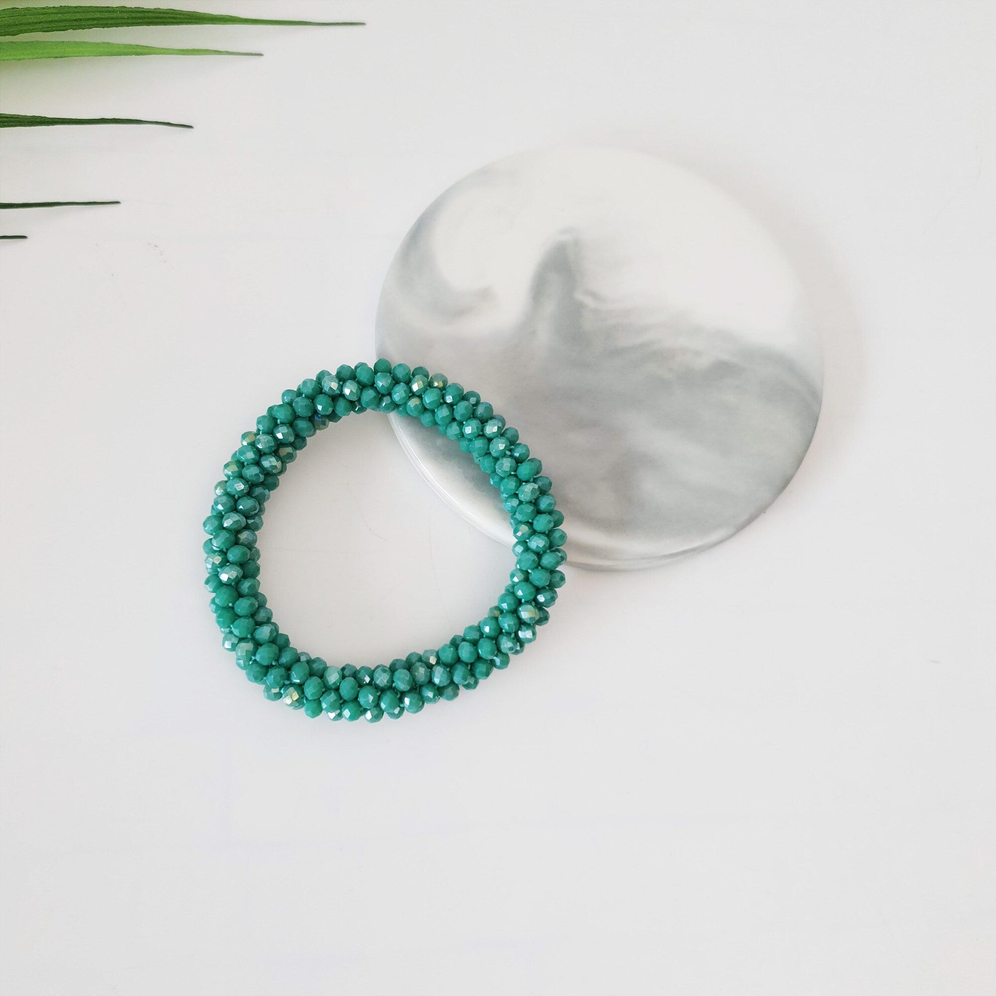 Twinkle Glass Beads Ponytail Holder / Rope Ring Hair Tie / Hair Accessory for Woman