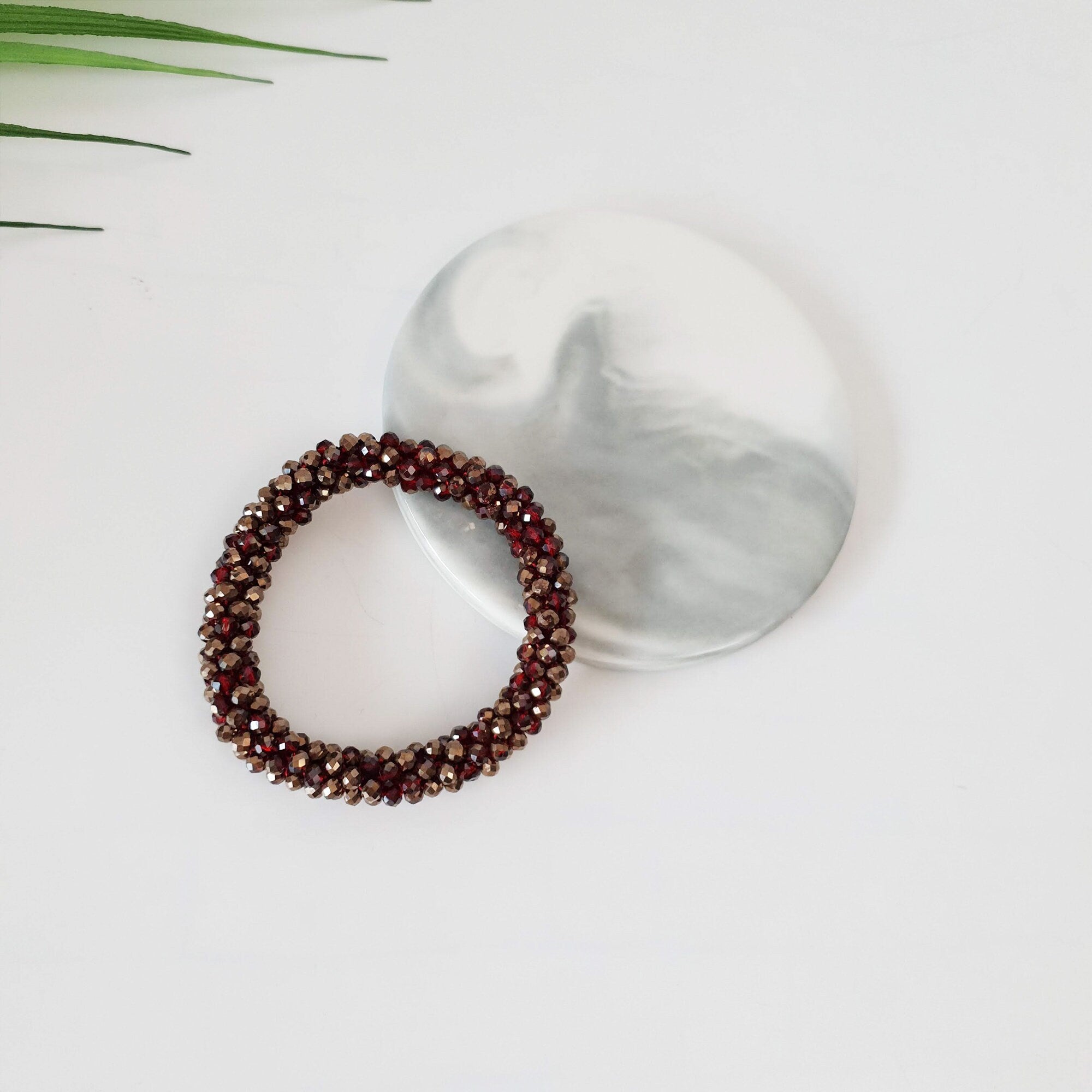 Twinkle Glass Beads Ponytail Holder / Rope Ring Hair Tie / Hair Accessory for Woman