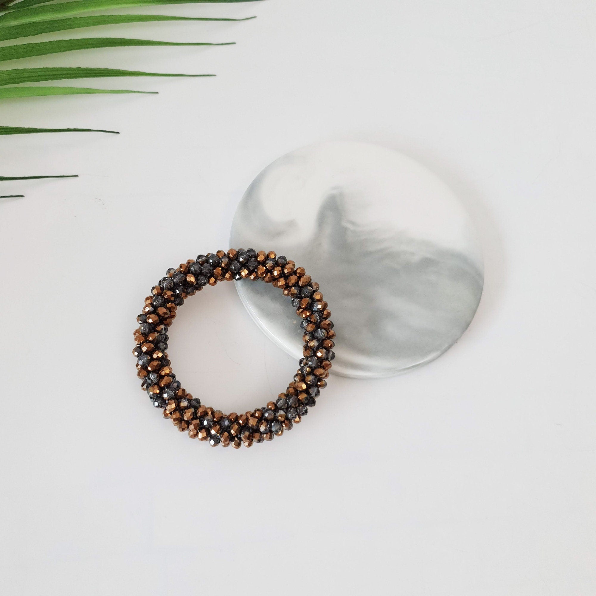 Twinkle Glass Beads Ponytail Holder / Rope Ring Hair Tie / Hair Accessory for Woman