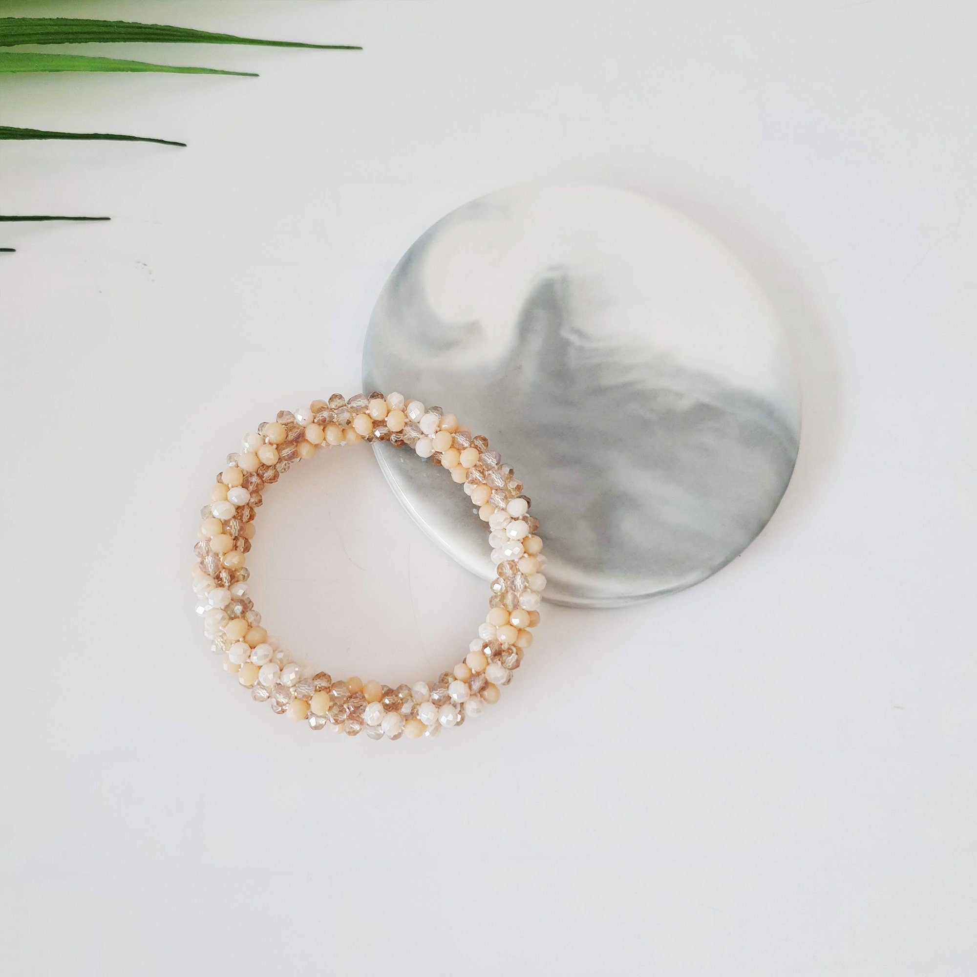 Twinkle Glass Beads Ponytail Holder / Rope Ring Hair Tie / Hair Accessory for Woman