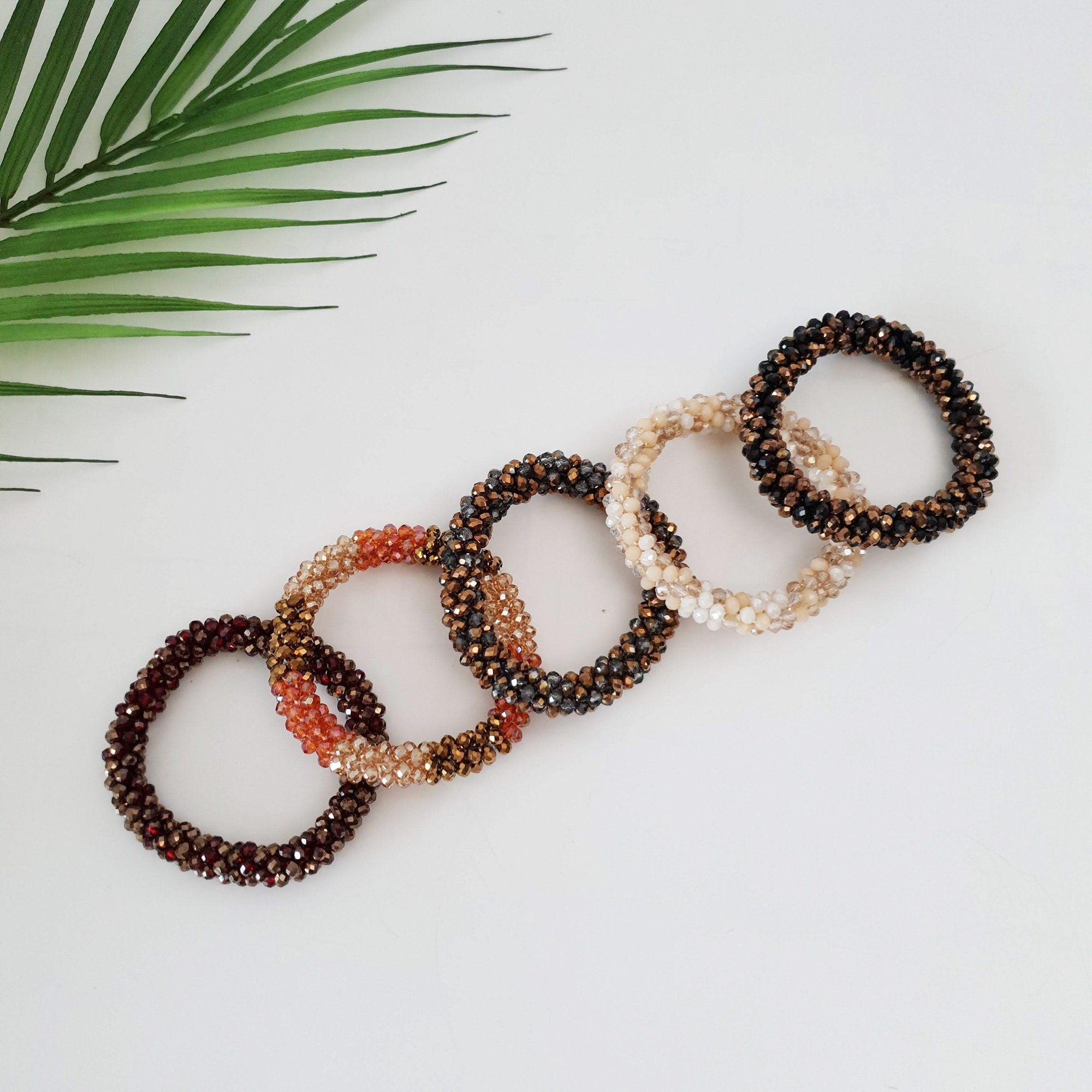 Twinkle Glass Beads Ponytail Holder / Rope Ring Hair Tie / Hair Accessory for Woman