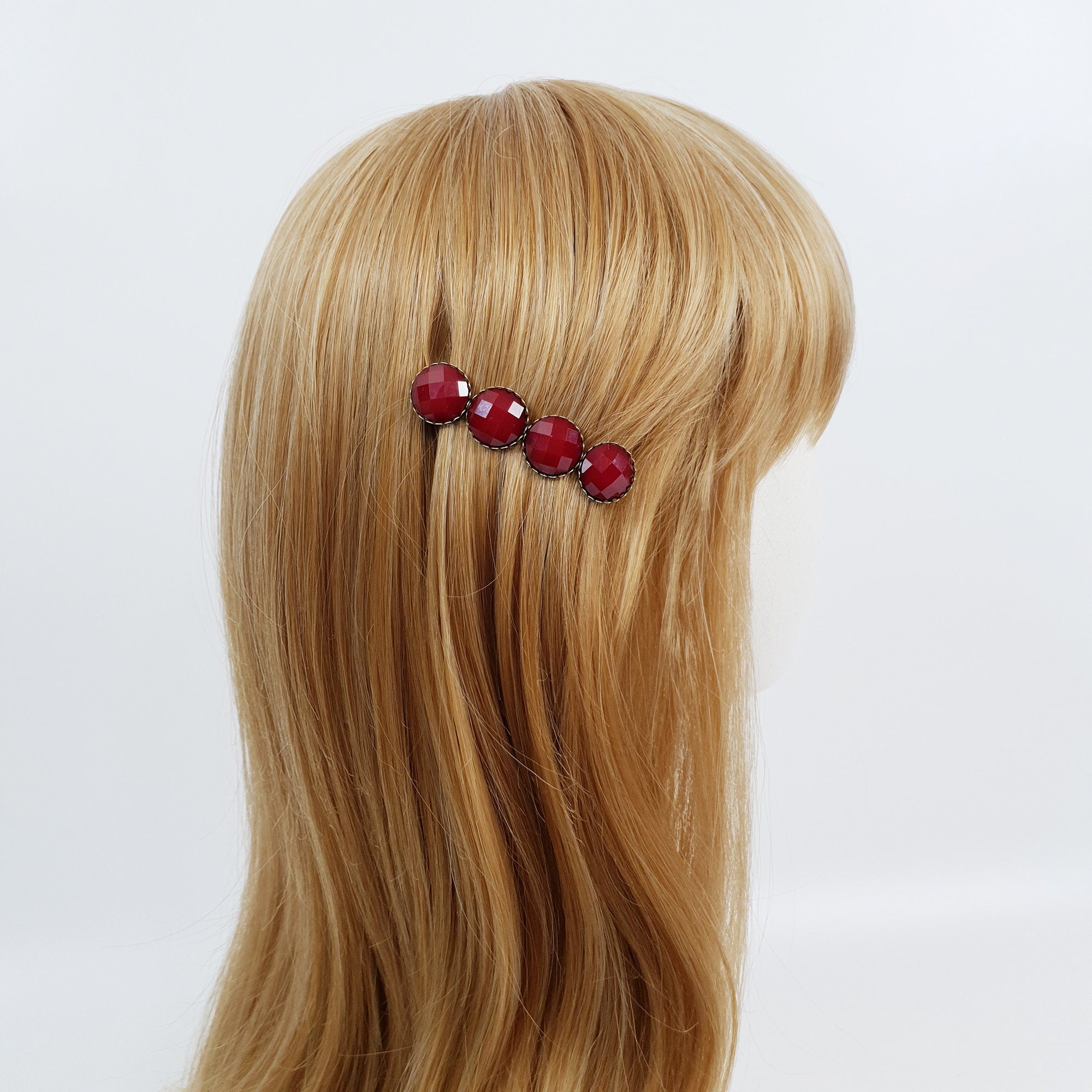 Formica Love Ball Hair Barrette (2.4 Inch) / Diamond Cut Formica Stone Decorated Barrette / Vintage Antique Accessory for Woman
