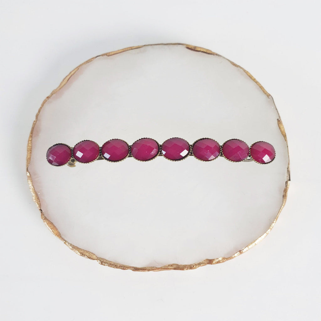 Oval Formica Hair Barrette (3.2 Inch) / Diamond Cut Formica Stone Decorated Barrette / Hair Accessory for Woman / Automatic Hair Pin