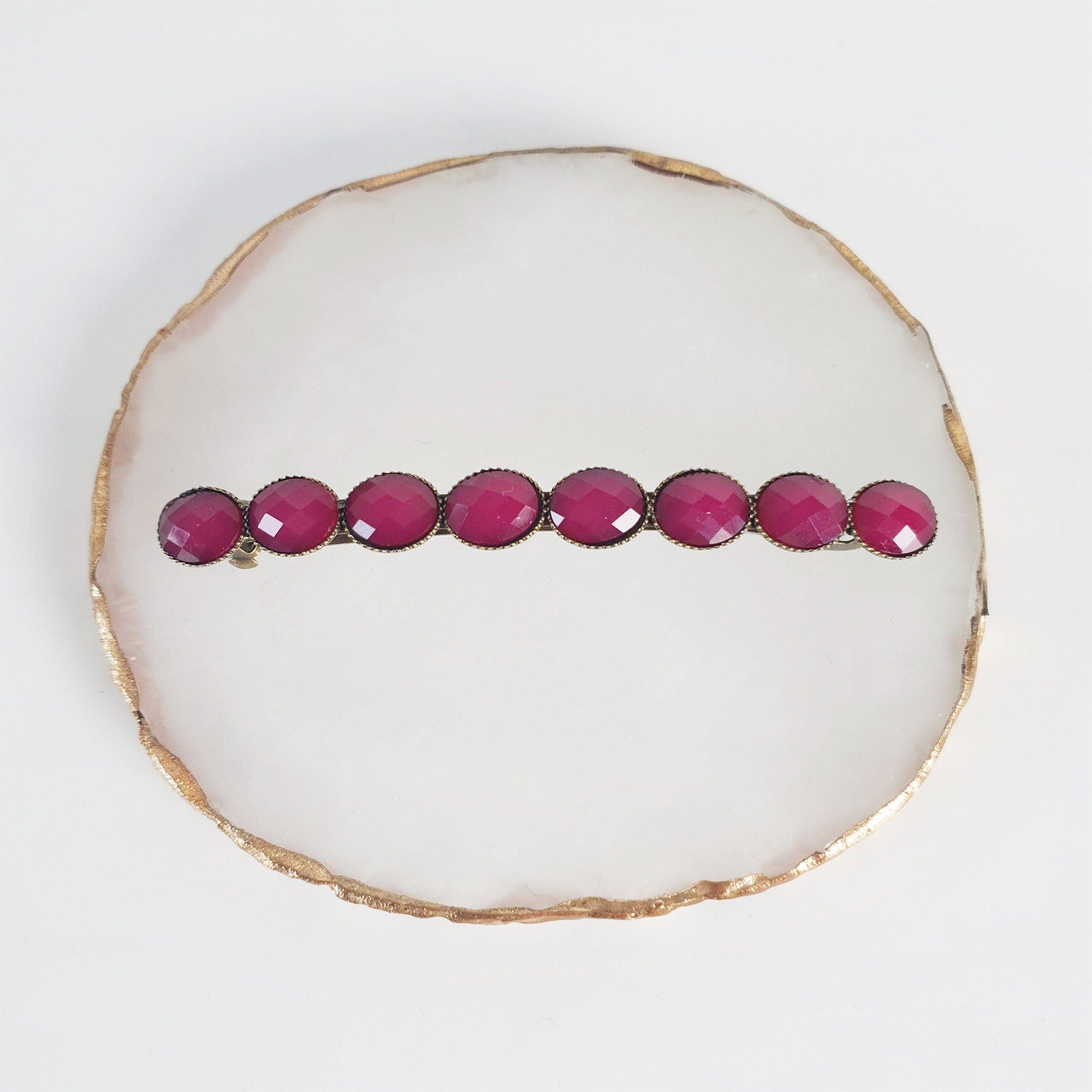 Oval Formica Hair Barrette (3.2 Inch) / Diamond Cut Formica Stone Decorated Barrette / Hair Accessory for Woman / Automatic Hair Pin