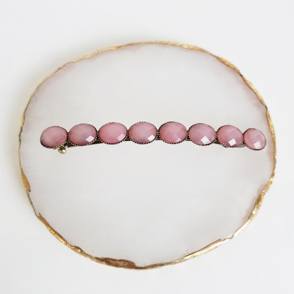 Oval Formica Hair Barrette (3.2 Inch) / Diamond Cut Formica Stone Decorated Barrette / Hair Accessory for Woman / Automatic Hair Pin