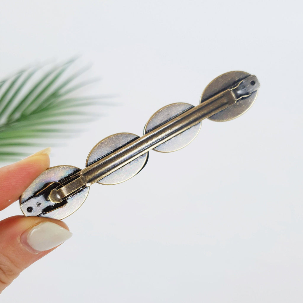 Big Oval Formica Hair Barrette (4.0 Inch) / Diamond Cut Formica Stone Decorated Barrette / Automatic Hair Pin