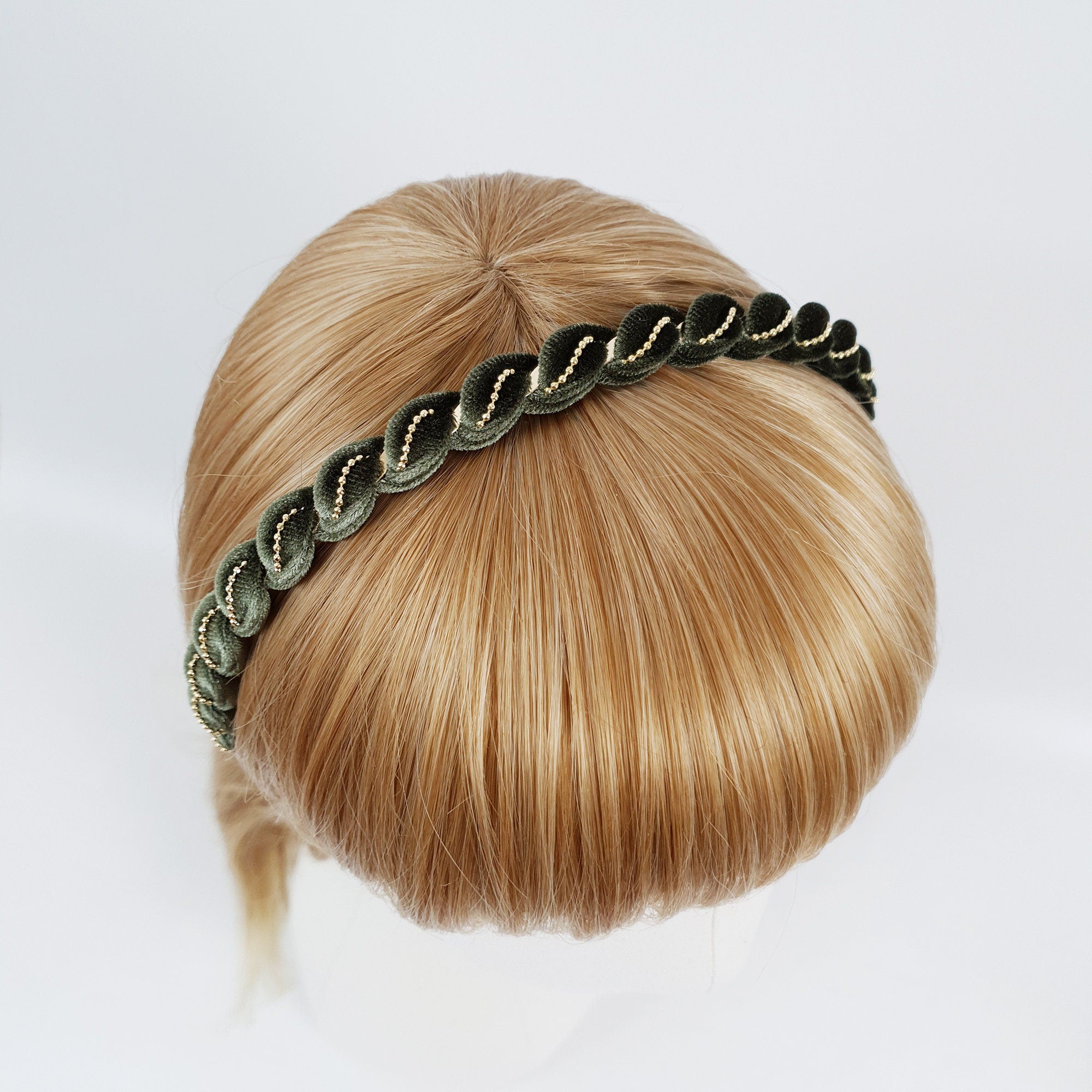Velvet Twist Thin Headband / Mini Golden Ball Chain Print Headband / Hair Accessories for Woman / Velvet Headband