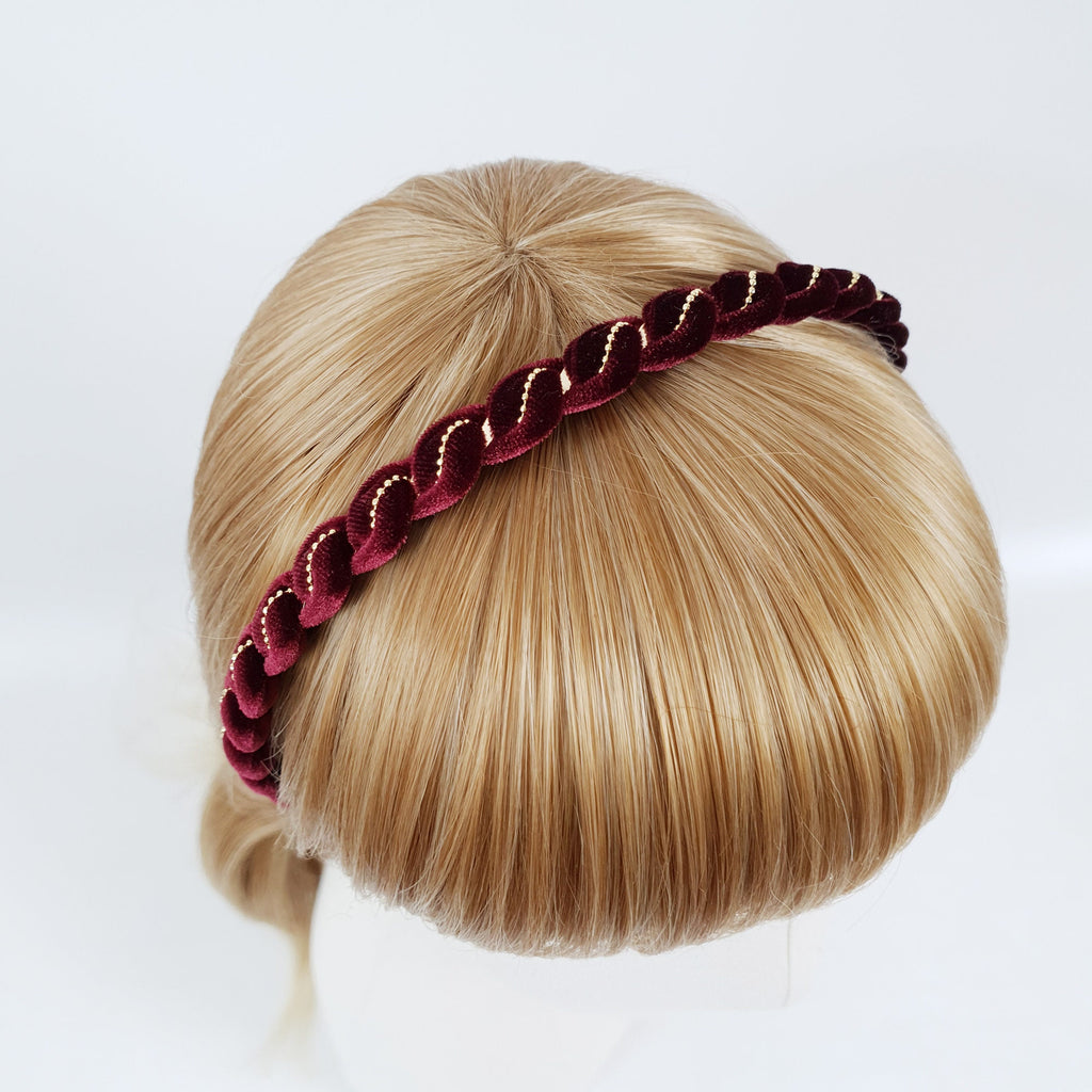 Velvet Twist Thin Headband / Mini Golden Ball Chain Print Headband / Hair Accessories for Woman / Velvet Headband