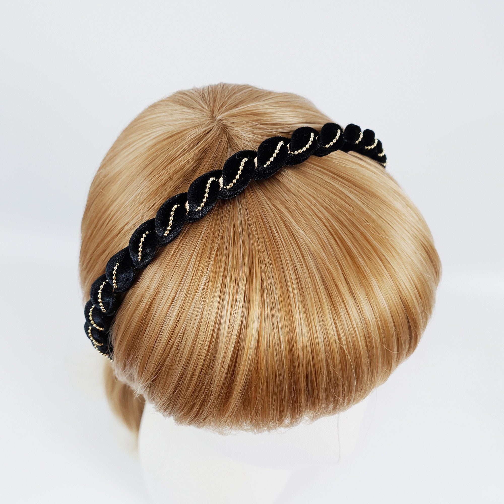 Velvet Twist Thin Headband / Mini Golden Ball Chain Print Headband / Hair Accessories for Woman / Velvet Headband