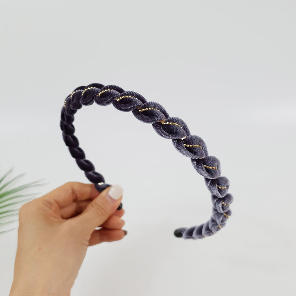 Velvet Twist Thin Headband / Mini Golden Ball Chain Print Headband / Hair Accessories for Woman / Velvet Headband