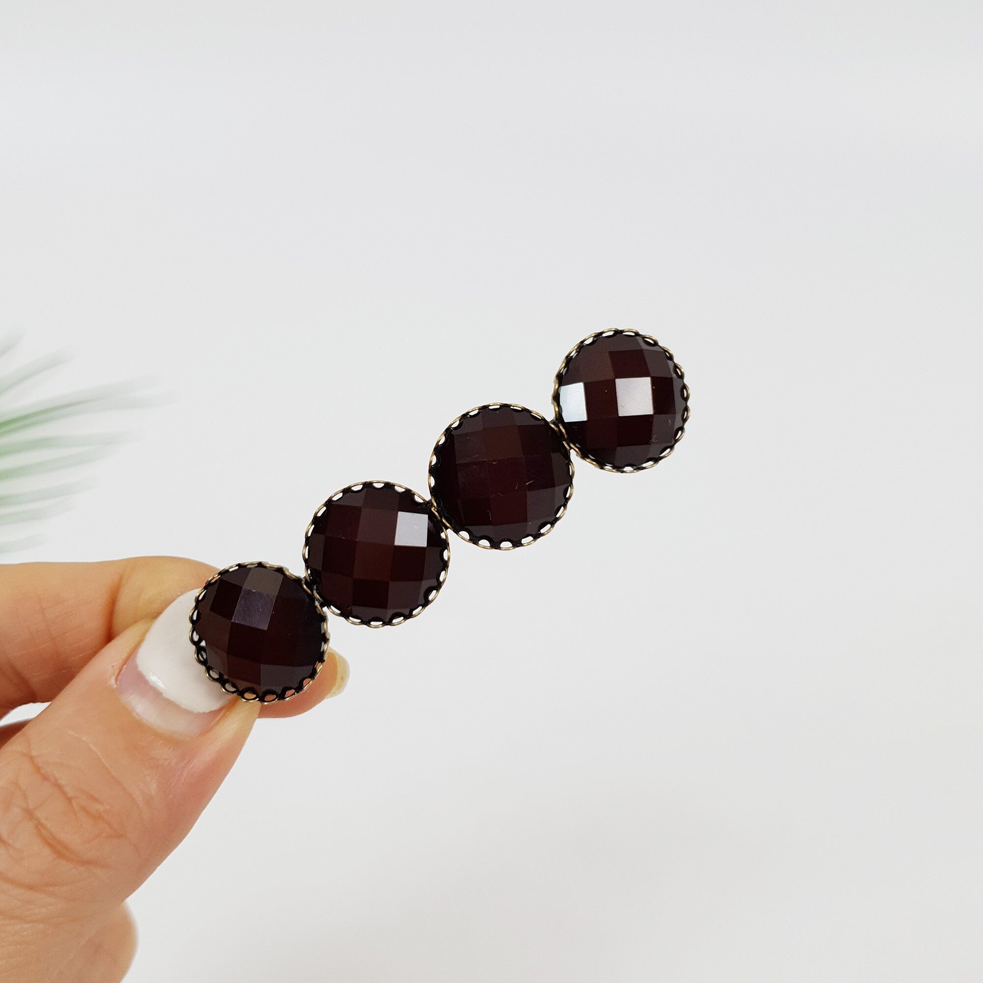 Formica Love Ball Hair Barrette (2.4 Inch) / Diamond Cut Formica Stone Decorated Barrette / Vintage Antique Accessory for Woman