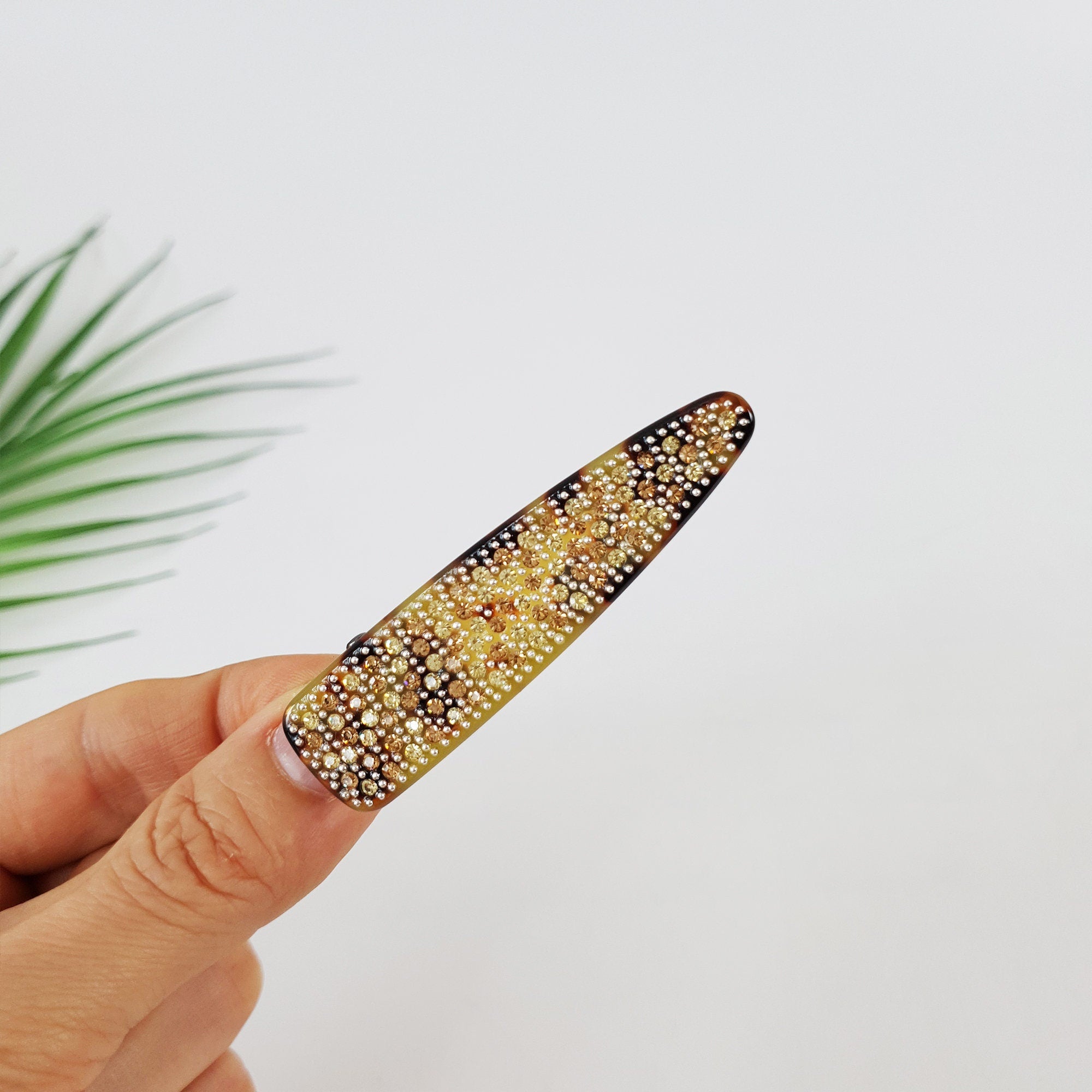 Black Cubic Triangle Hair Claw Clip / Luxurious French Hair Pin / Hair Accessory for Woman / Leopard Hair Clip