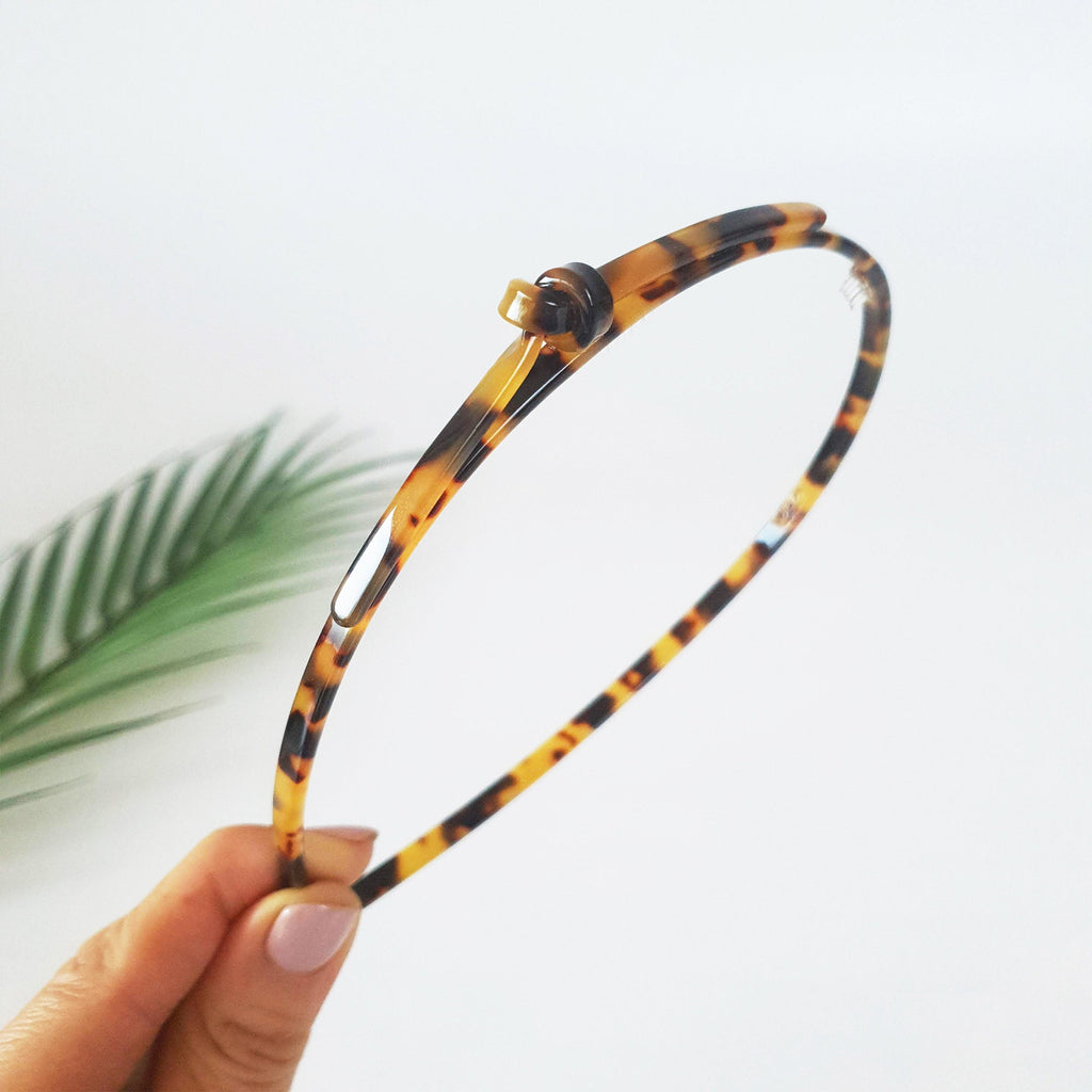 Tortoise Shell Daily Leopard Thin Twist Headband / Luxurious French Hair Pin / Hair Accessory for Woman / Ribbon Thin Headband