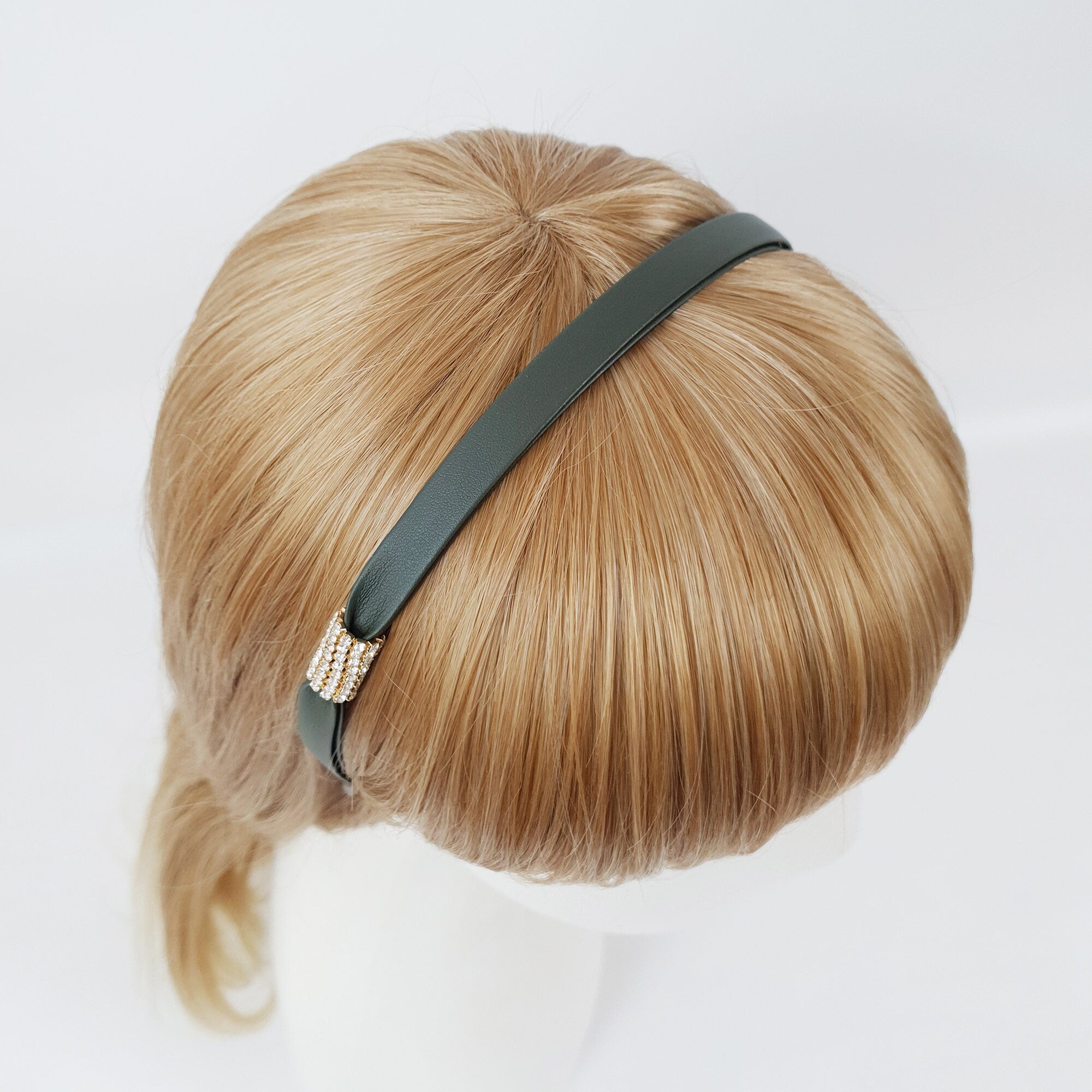 Faux Leather Thin Headband with Sparkling Cubic / Simple Line Point Head Piece / Hair Accessory for Woman / Leather Headband
