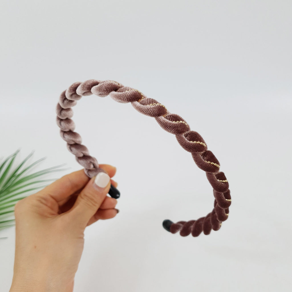Velvet Twist Thin Headband / Mini Golden Ball Chain Print Headband / Hair Accessories for Woman / Velvet Headband