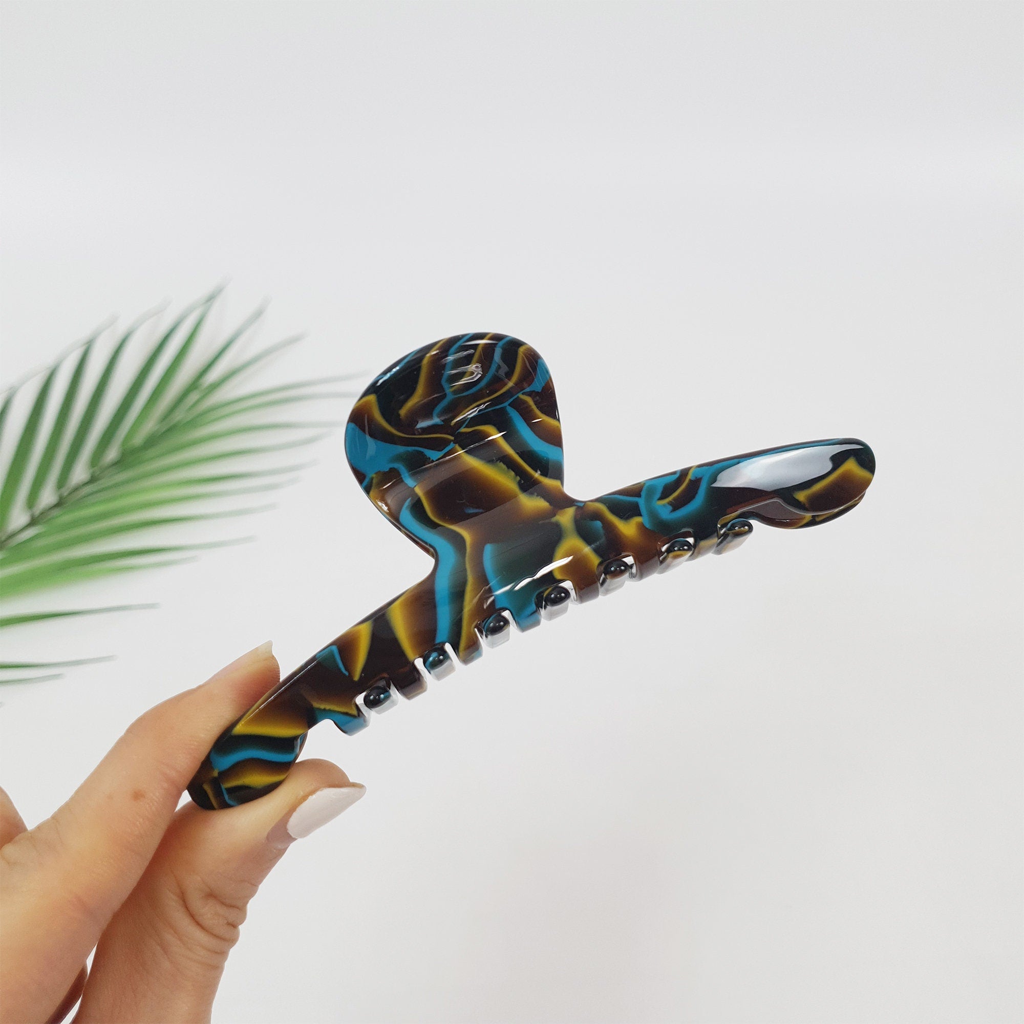 Black Aurora 5 Inch Big Size Hair Clip / Luxurious Cellulose French Hair Claw with Cubic Stone / Hair Barrette for Woman